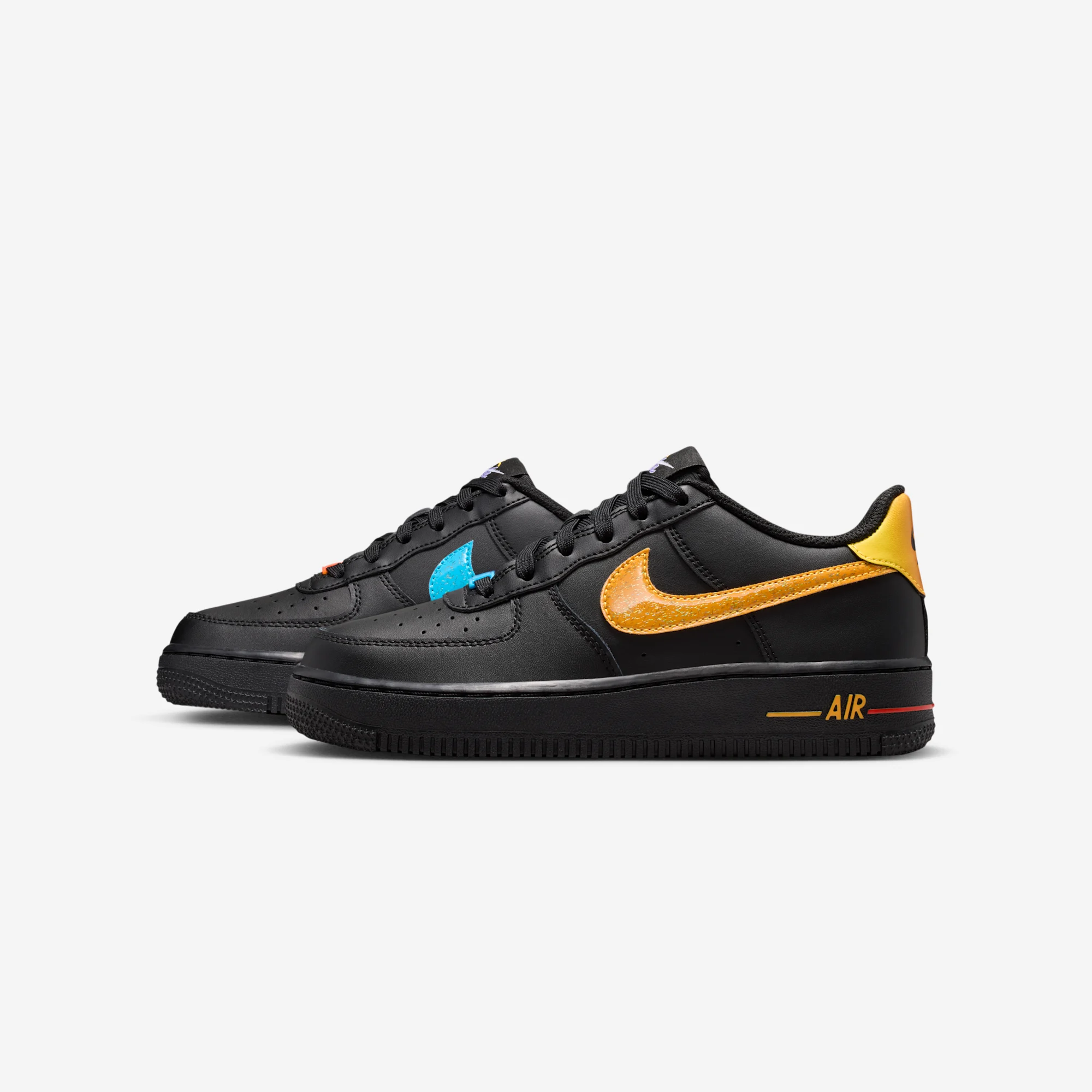 Nike Air Force 1 Low GS "Black & Multi-Color" Black/Action Grape/Laser Orange/Picante Red/Current Blue