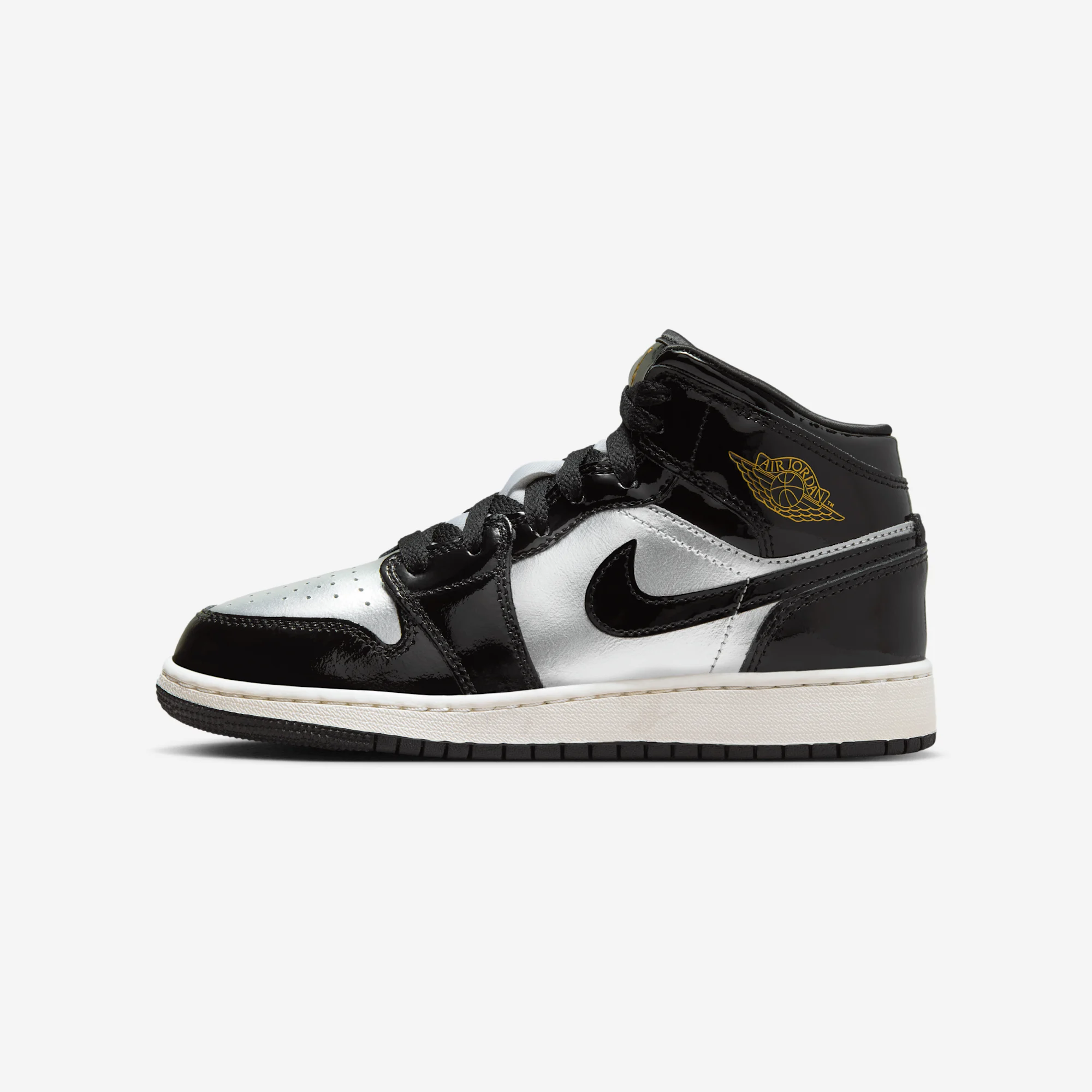 Air Jordan 1 Mid SE GS "Black / Metallic Gold" Black/Metallic Gold/Metallic Silver/Sail/Pure Platinum