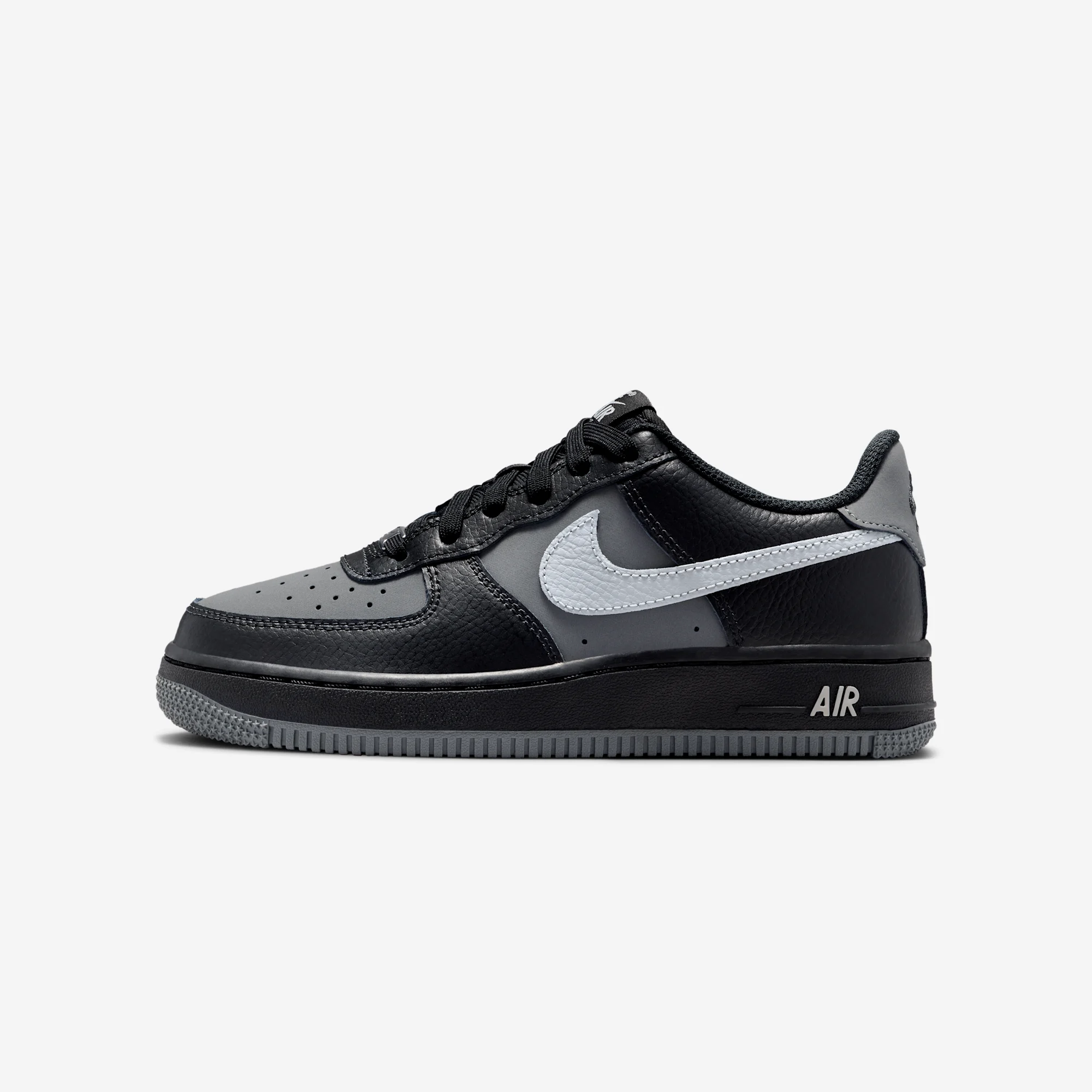 Nike Air Force 1 Low GS "Black & Iron Grey" Black/Light Smoke Grey/Iron Grey/Metallic Silver