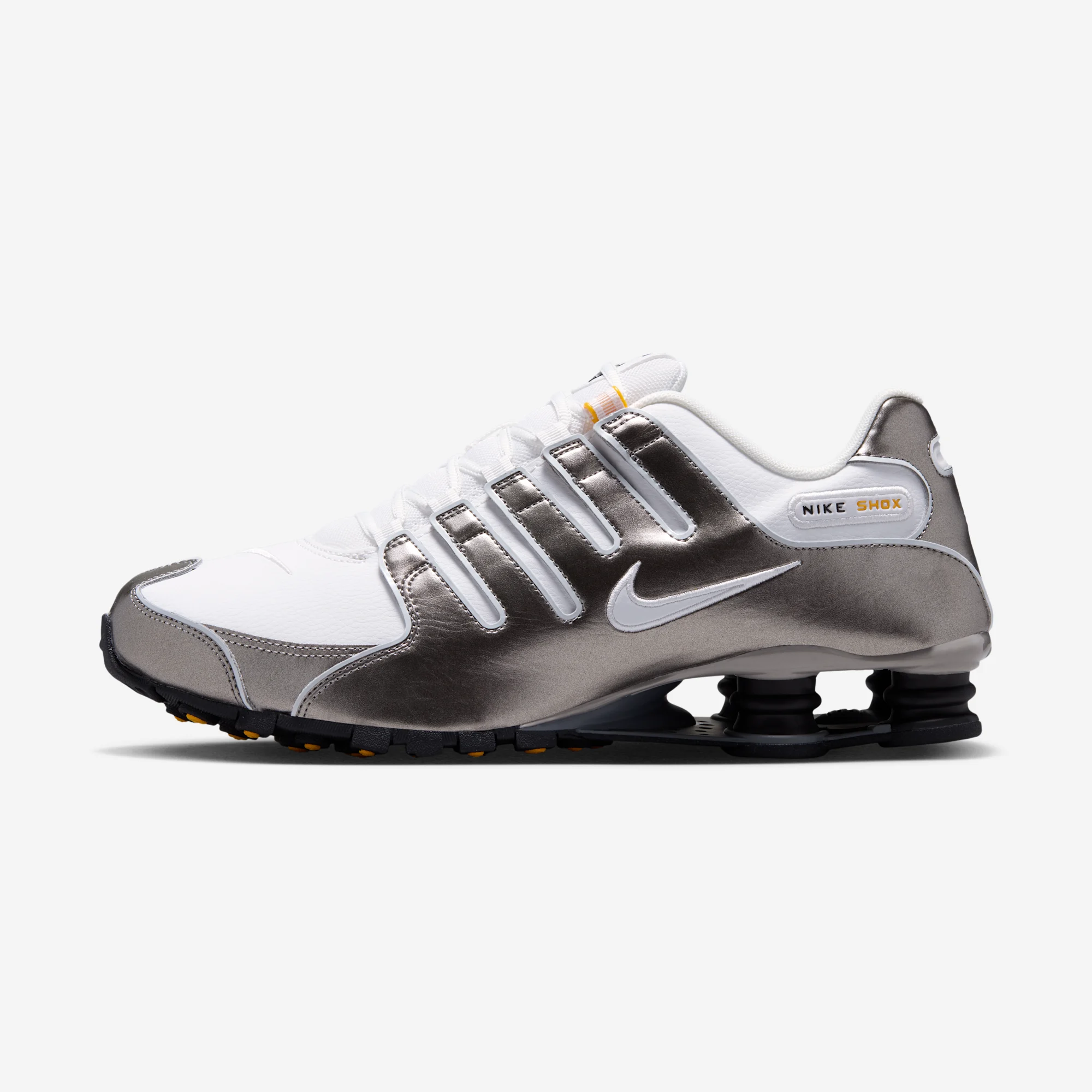 Nike Shox NZ "Summit White" Summit White/Summit White/Metallic Pewter/University Gold/Black/Smoke Grey