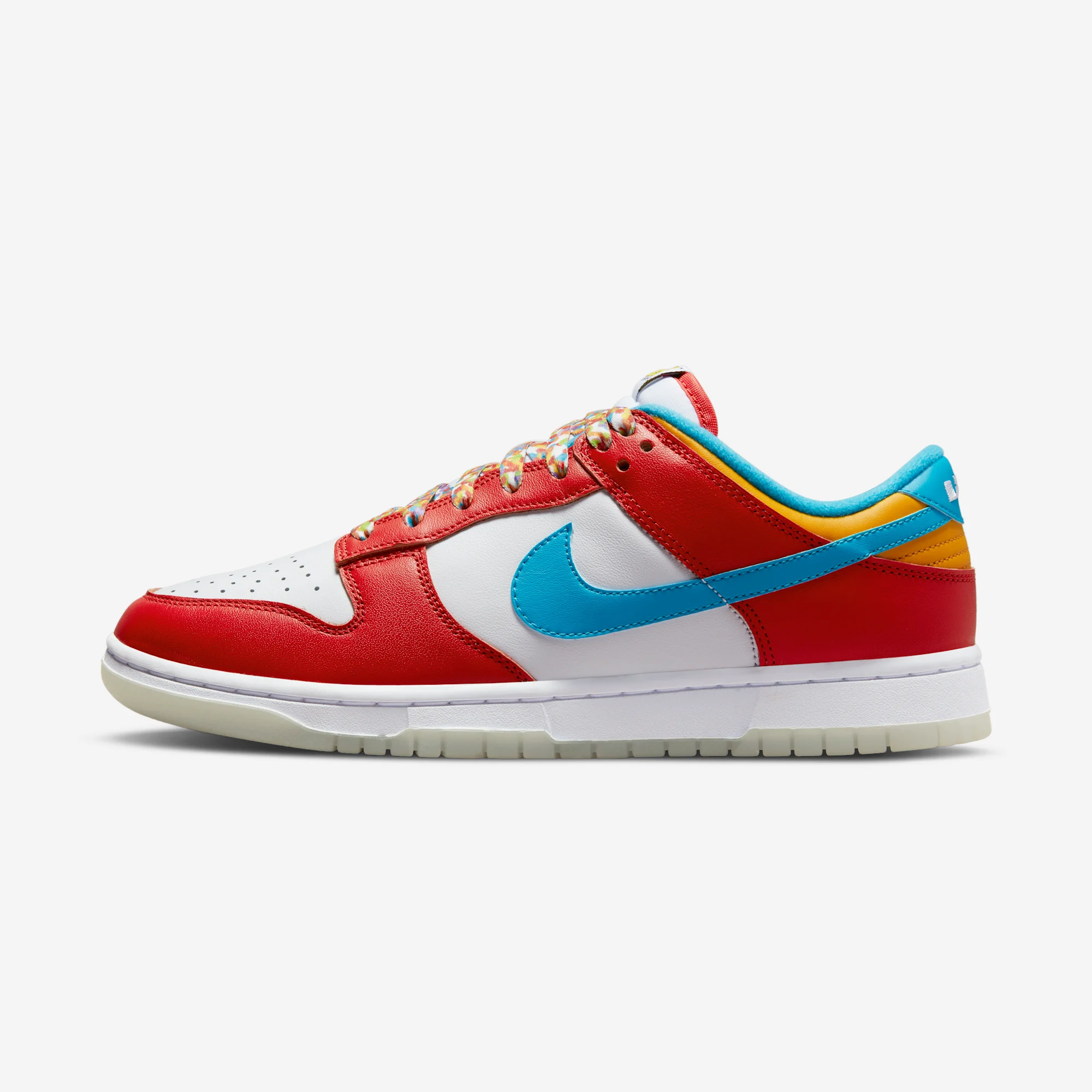 Nike x LeBron James Dunk Low "Fruity Pebbles" 2022 Red/White/Dark Sulphur/Laser Blue