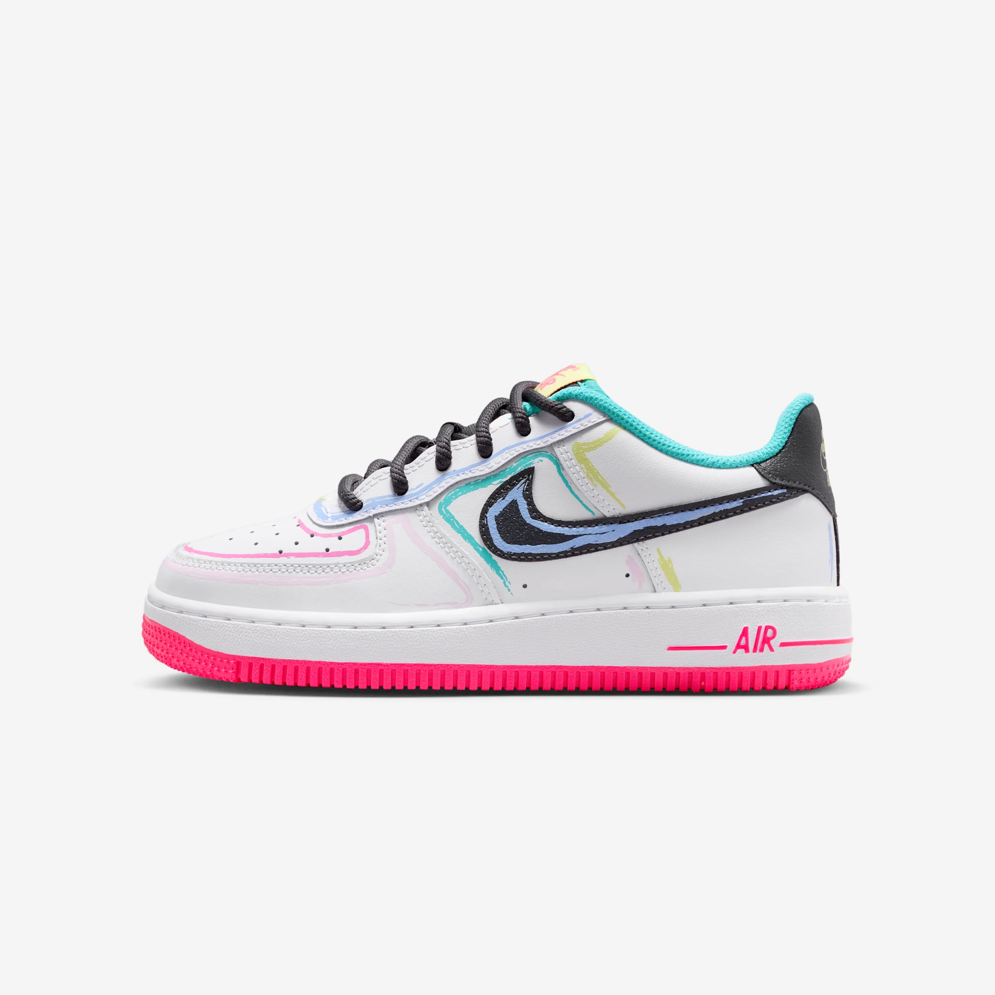 Nike Air Force 1 Low GS "Multi-Color" White/Anthracite/Hyper Pink/Game Royal/Dusty Cactus/Aluminum