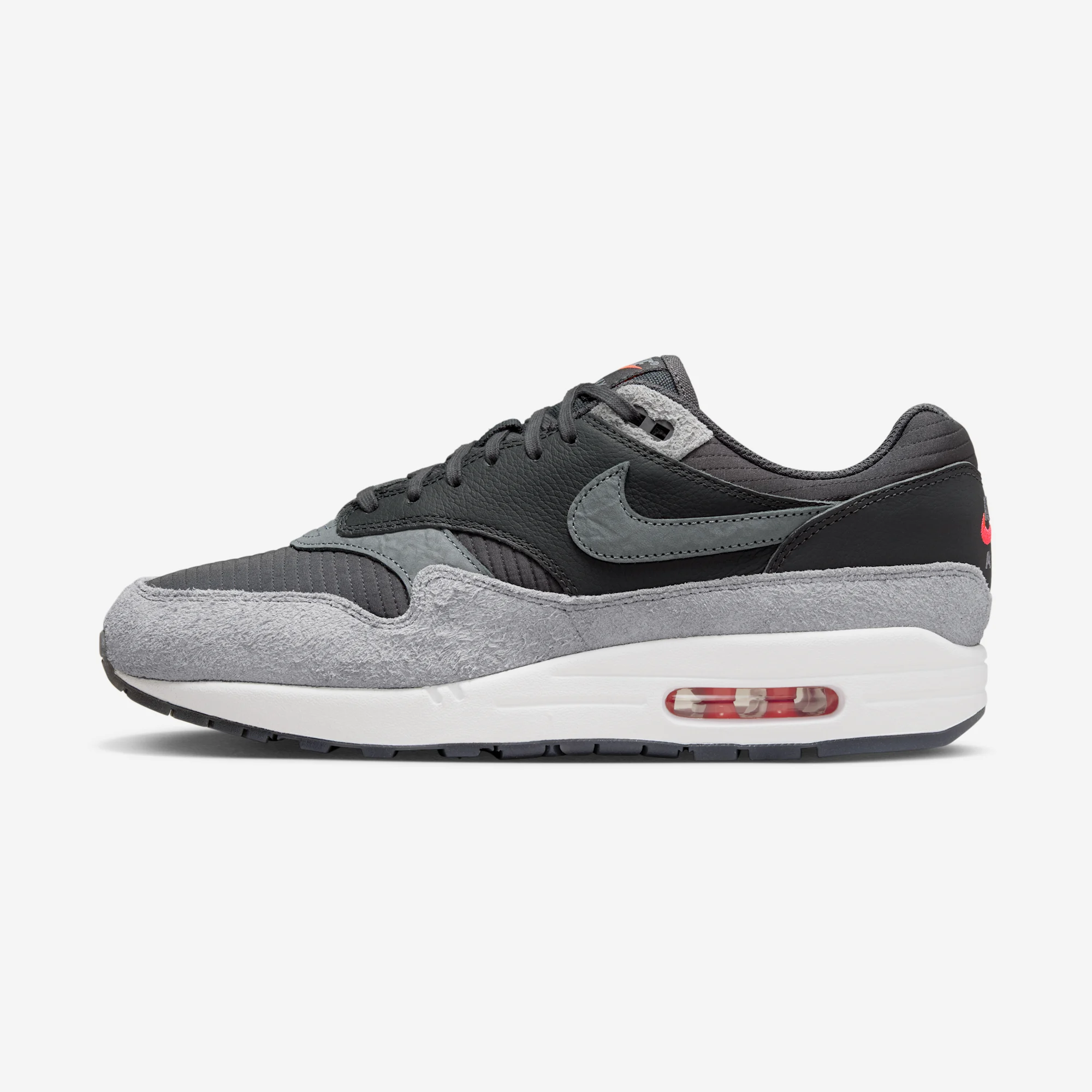 Nike Air Max 1 "Dark Smoke Grey" Dark Smoke Grey/Dark Smoke Grey/Flash Crimson/Summit White/Smoke Grey/Black