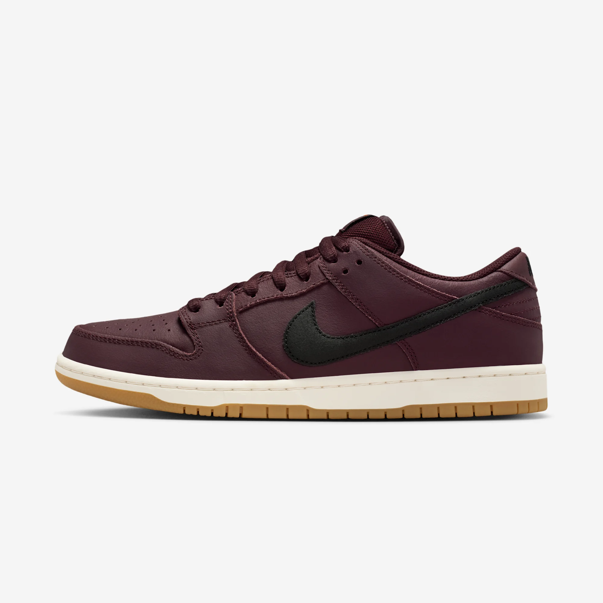 Nike SB Dunk Low Pro ISO "Burgundy Crush" Burgundy Crush/Black/Mystic Dates/Sail/Gum Light Brown/Safety Orange