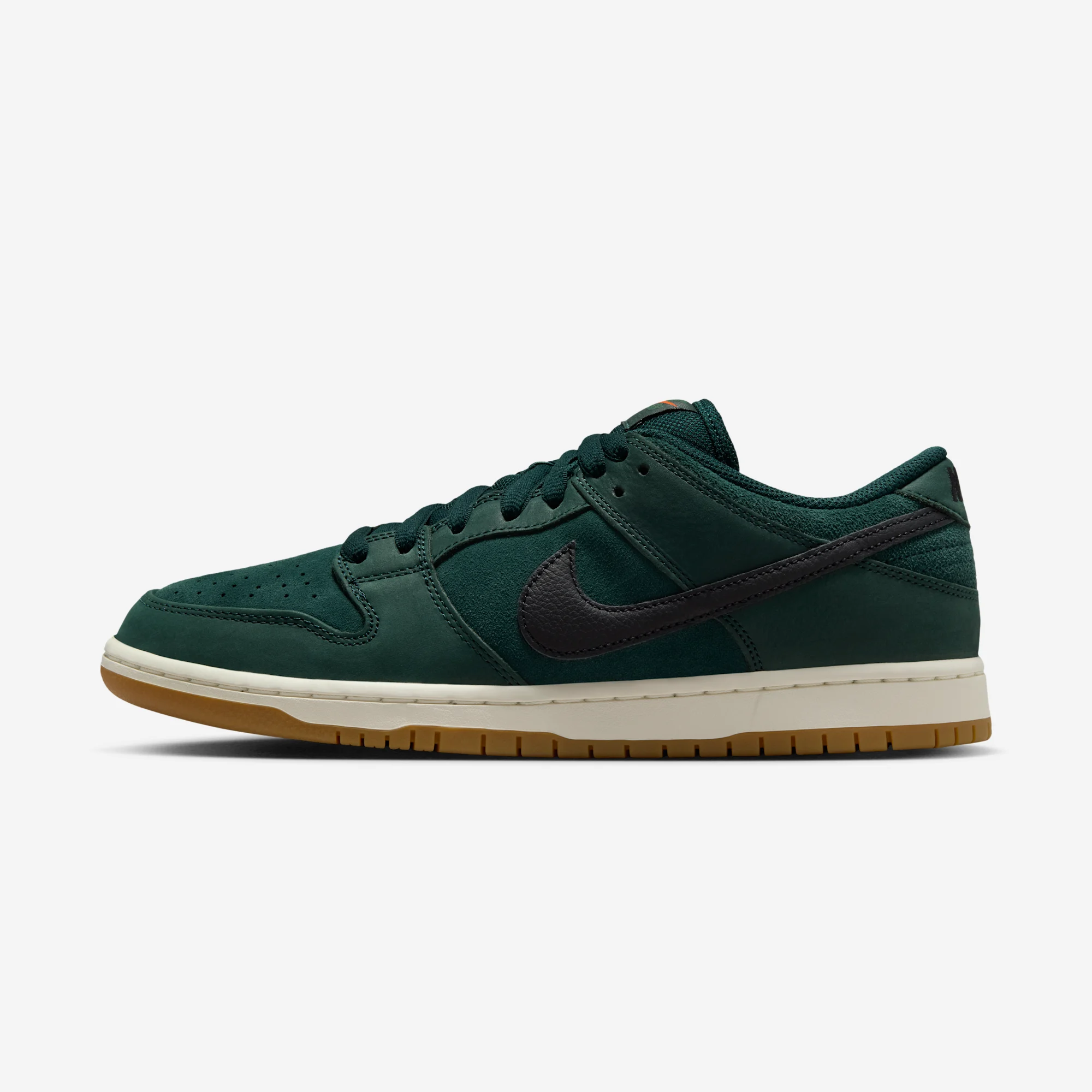 Nike SB Dunk Low Pro ISO "Deep Fir" Deep Fir/Black/Fir/Sail/Gum Light Brown/Safety Orange