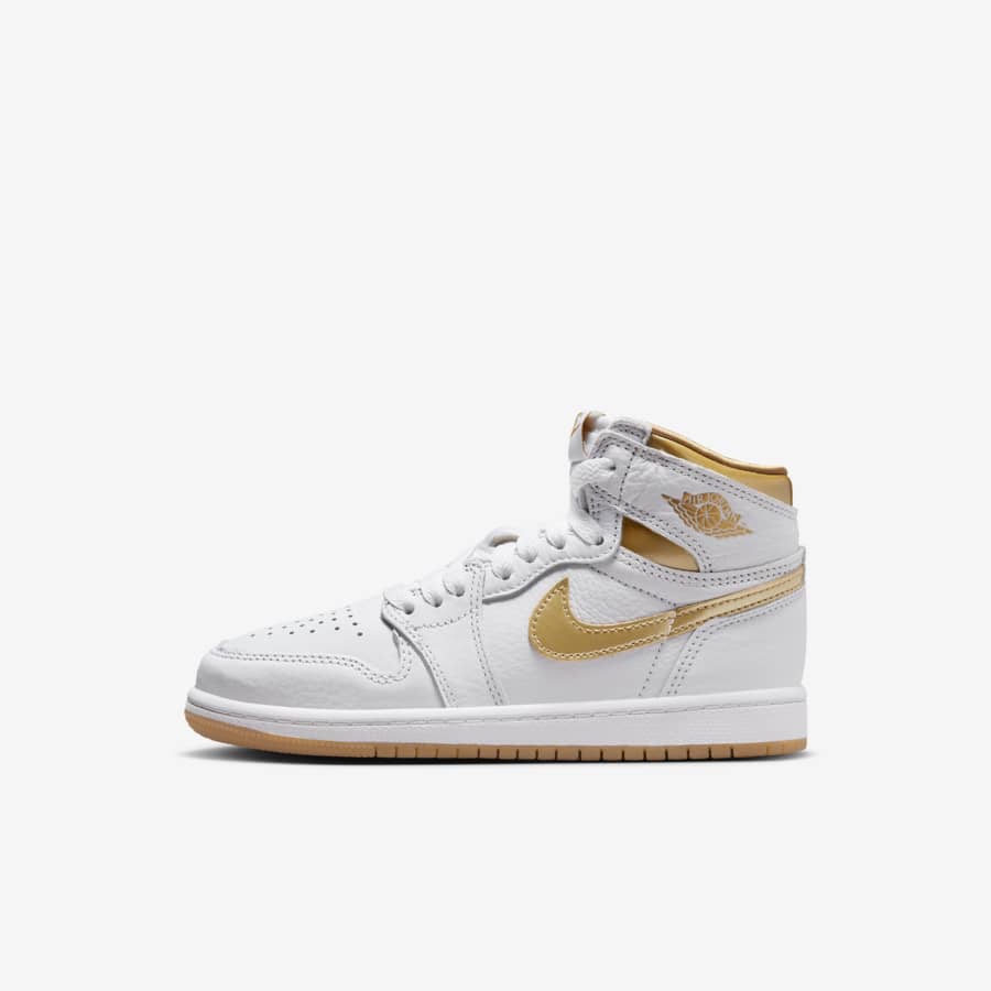 White and gold new arrivals nike high tops
