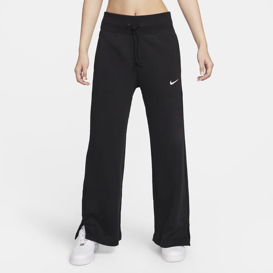 Nike mini swoosh high waisted wide sales leg sweatpants in blac