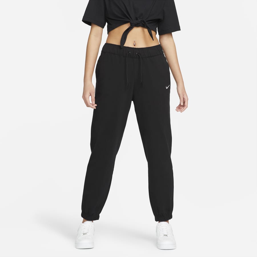 Nike Dri Fit Work Out Sweat Pants Joggers Womens Large Taper Zipper Bottom  black