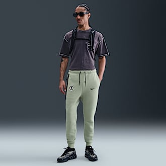 Voqeen Heren Joggingbroek Fleece - Warme Trainingsbroek Met Ritszakken, Zwart/Kaki