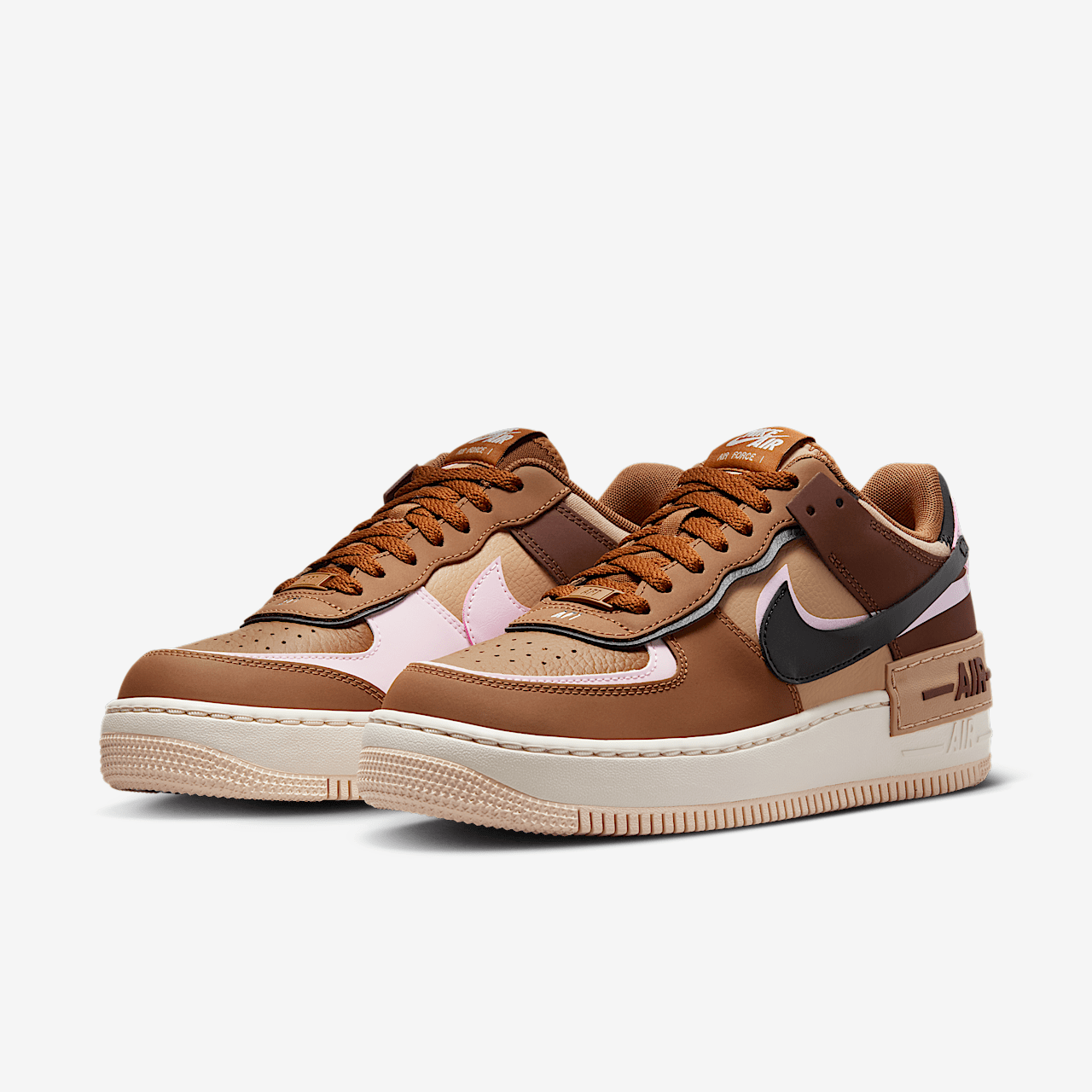 Nike Air Force 1 sneaker Light British Tan/Pink Foam/Hemp/Zwart