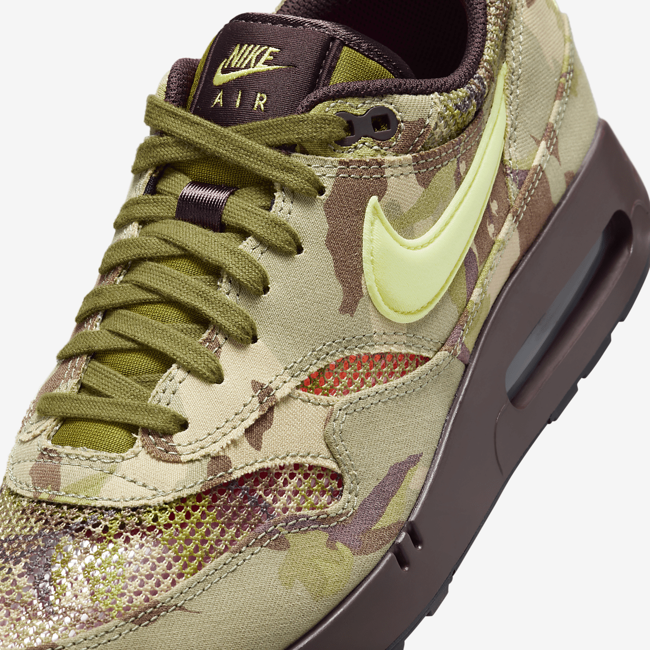 Nike Air Max 1 sneaker Earth/Oil Green/Zwart/Light Lemon Twist