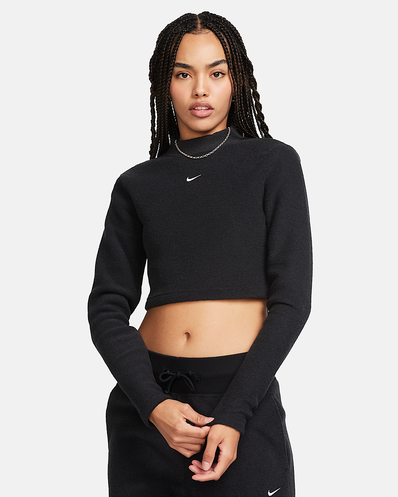 Женские  Nike Sportswear Phoenix Plush Slim Mock-Neck Long-Sleeve Cropped Cozy Fleece Top