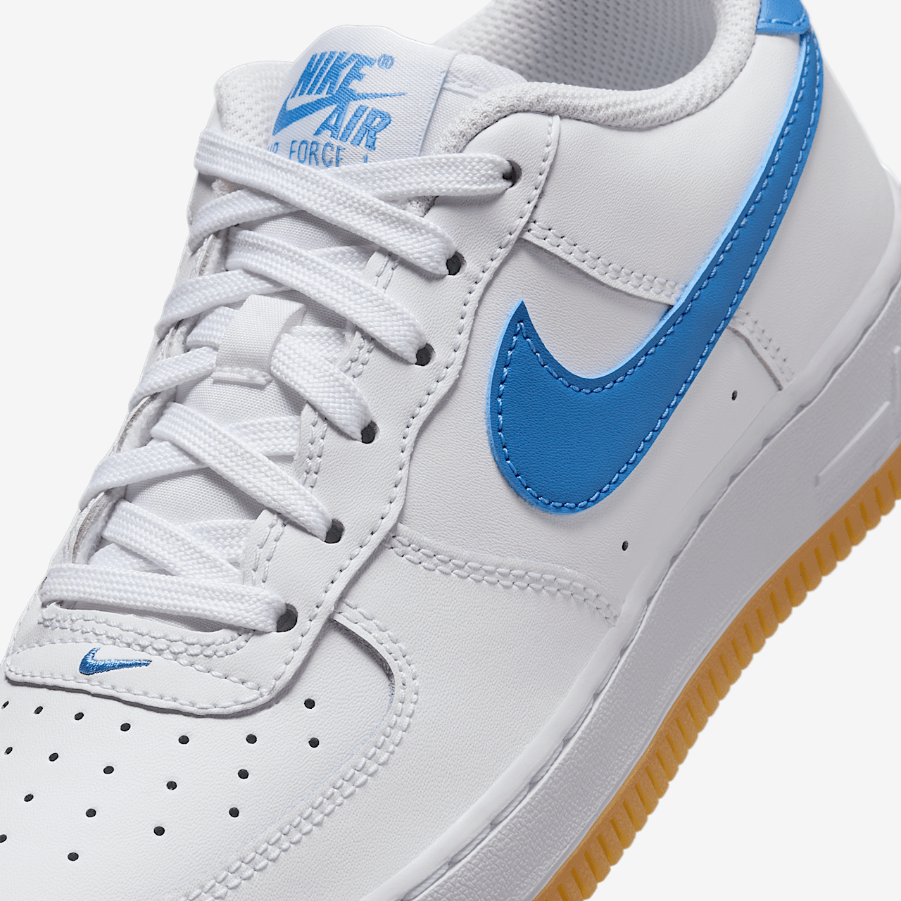 Nike Air Force 1 sneaker Wit/Gum Light Brown/Blue Beyond
