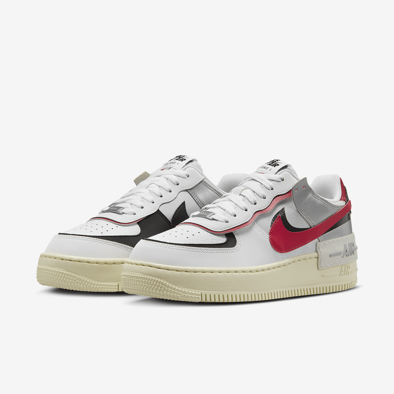 Nike Air Force 1 sneaker Wit/Zwart/Metallic Silver/Gym Red