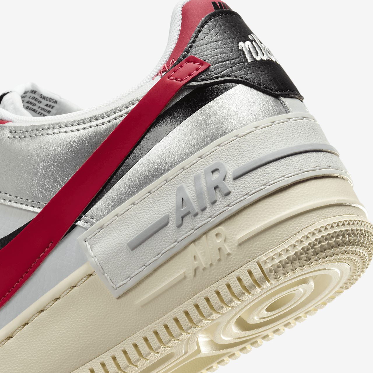 Nike Air Force 1 sneaker Wit/Zwart/Metallic Silver/Gym Red