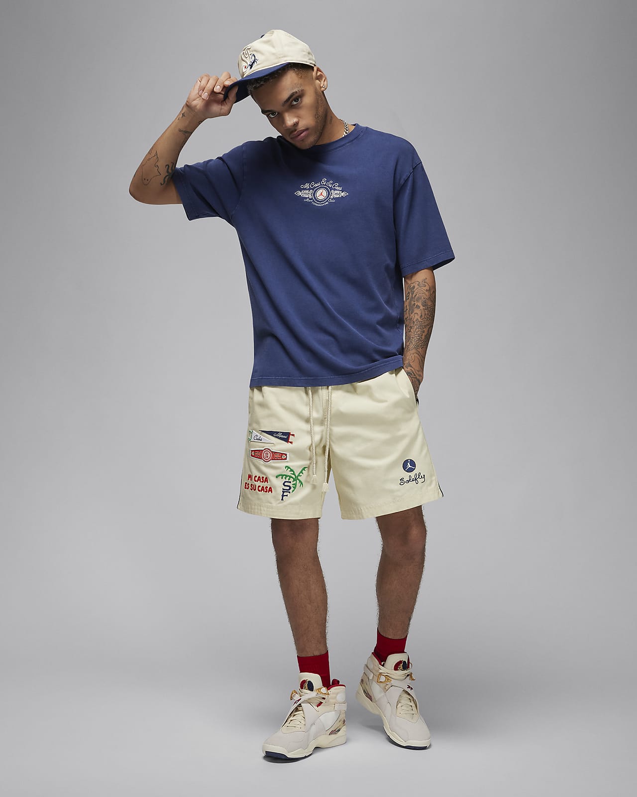 身幅59cm新品Nike Jordan x SoleFly Tシャツ　ネイビー　L