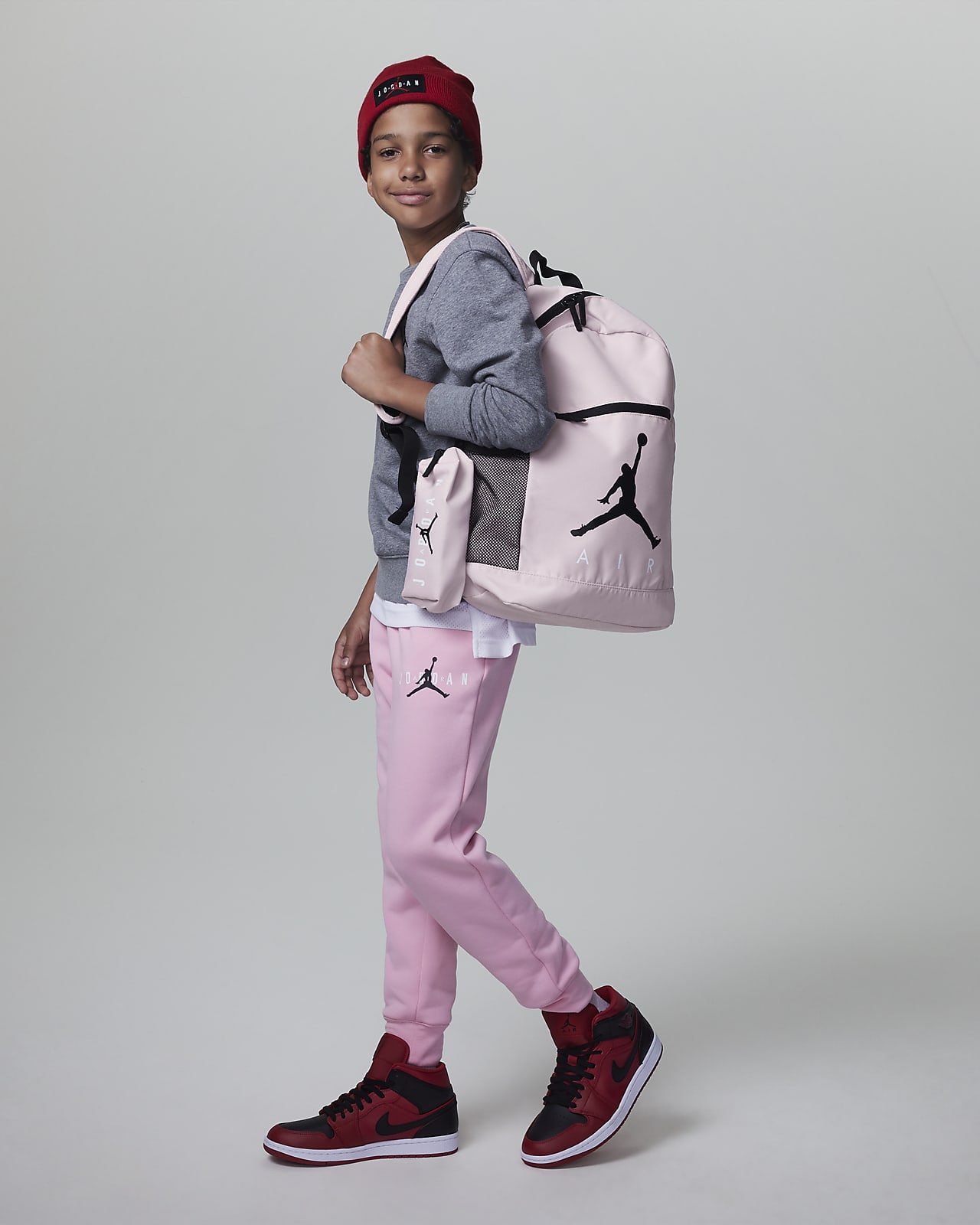 Jordan Air School Backpack and Pencil Case in Pink/Pink | Polyester
