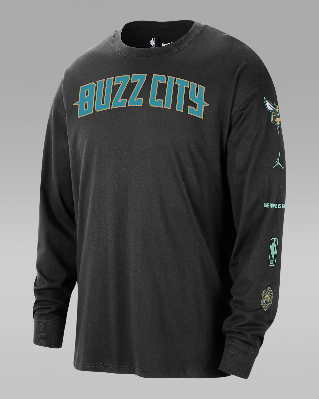 Charlotte Hornets 2023/24 City Edition Men's Jordan NBA Max90 Long-Sleeve  T-Shirt.