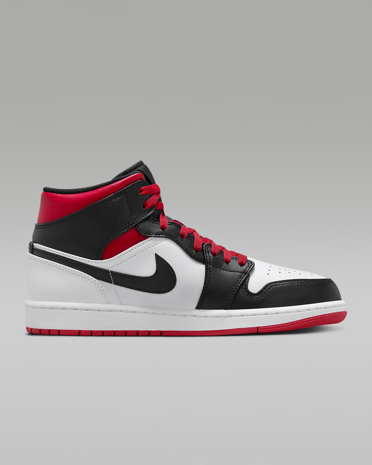 Nike Men Red & White Air Jordan 1 MID Leather Basketball Shoes