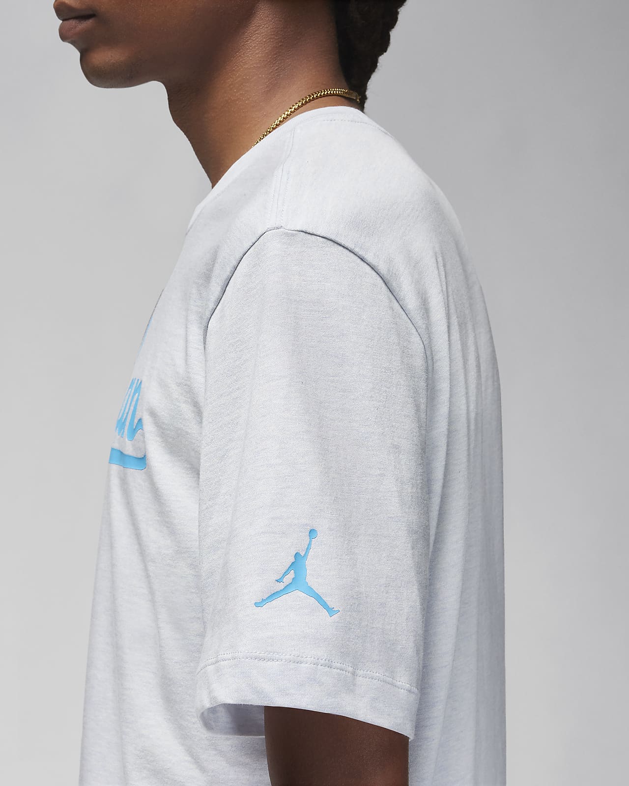 Baby blue and new arrivals white jordan shirt