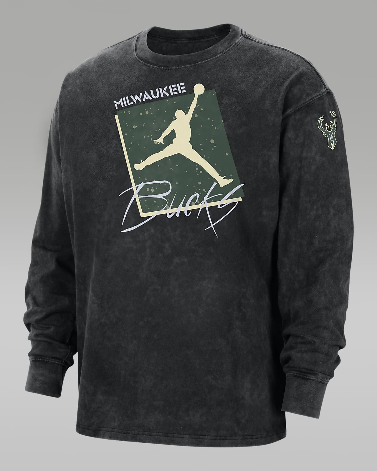 Milwaukee Bucks Courtside Statement Edition Men's Jordan Max90 NBA  Long-Sleeve T-Shirt.