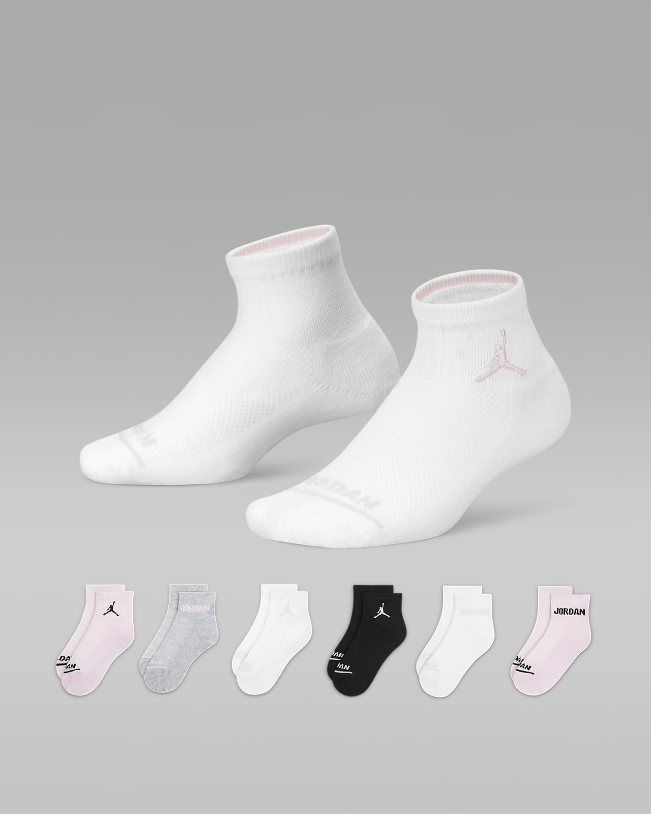  Jordan Calcetines de cuello redondo para niños, 6 unidades,  talla de zapato 3Y-5Y/Calcetín talla 7-9 : Ropa, Zapatos y Joyería