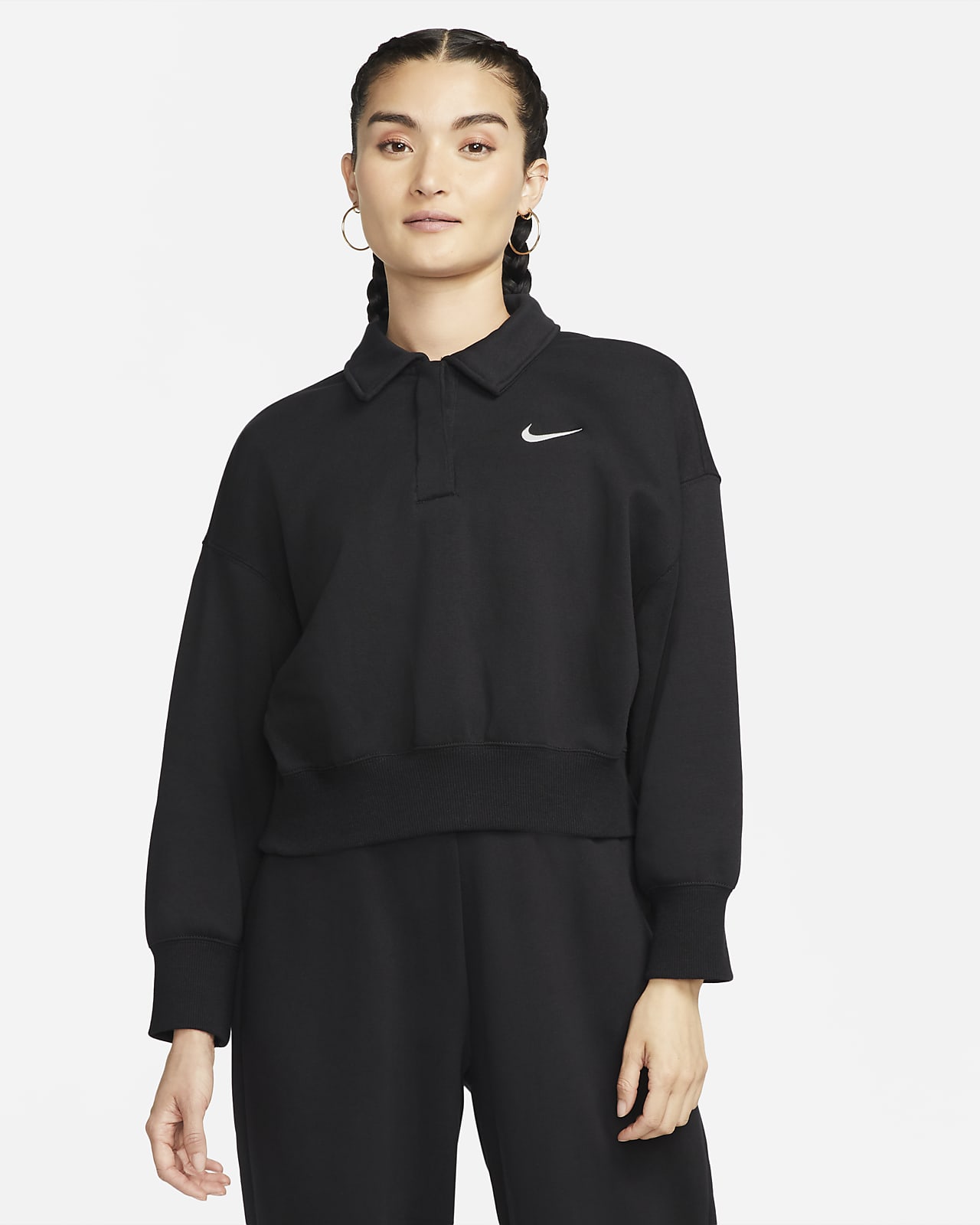 Kort Nike Sportswear Phoenix Fleece-polosweatshirt med 3/4-ærmer til kvinder