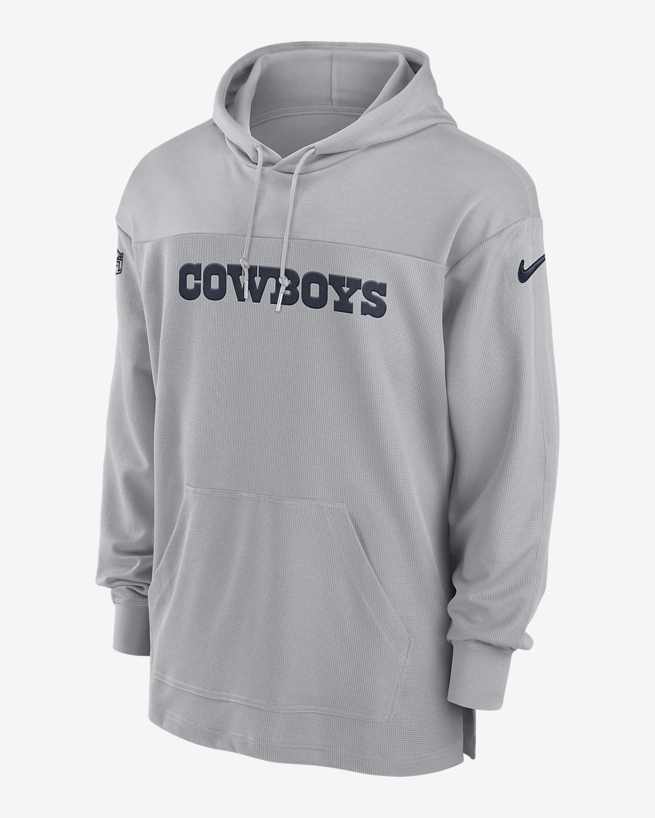 Dallas Cowboys Sideline Nike Men's Dri-Fit NFL Long-Sleeve Hooded Top in Grey, Size: Small | 00MO01V7RD-BVK
