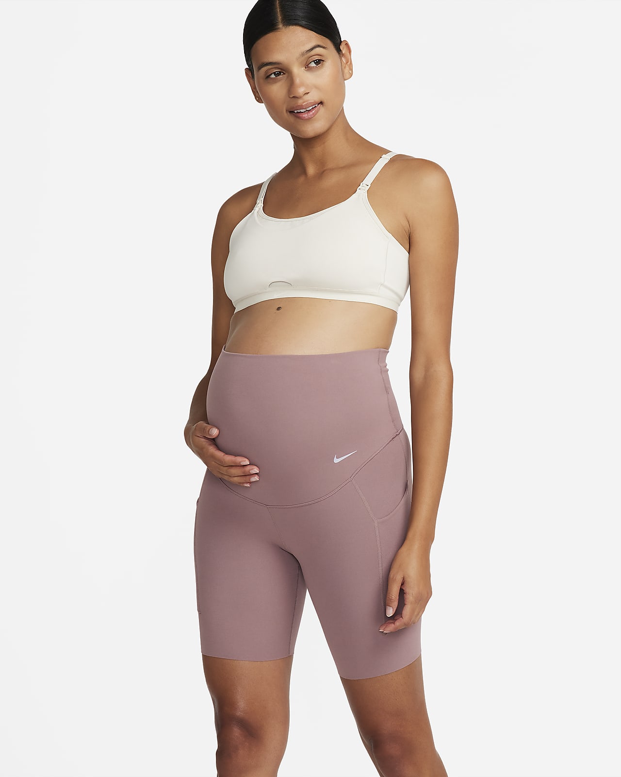 Nike Zenvy (M) Women's Gentle-Support High-Waisted 8" Biker Shorts with Pockets (Maternity)