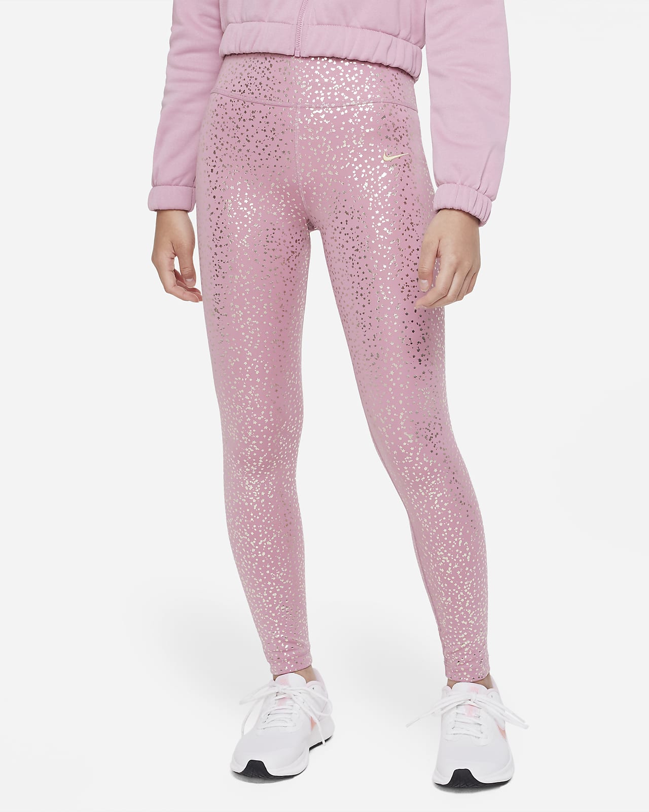 Nike Girls Dri-FIT AOP Leggings Pink/White XL