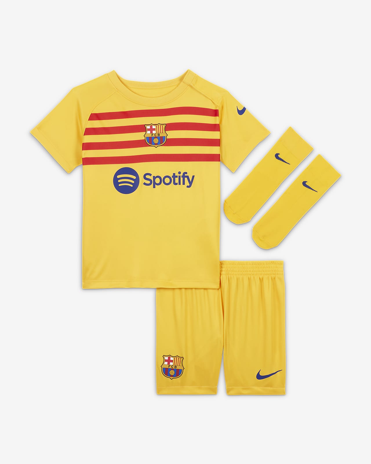 Čtvrtá trojdílná fotbalová souprava Nike Dri-FIT FC Barcelona 2023/24 pro kojence a batolata