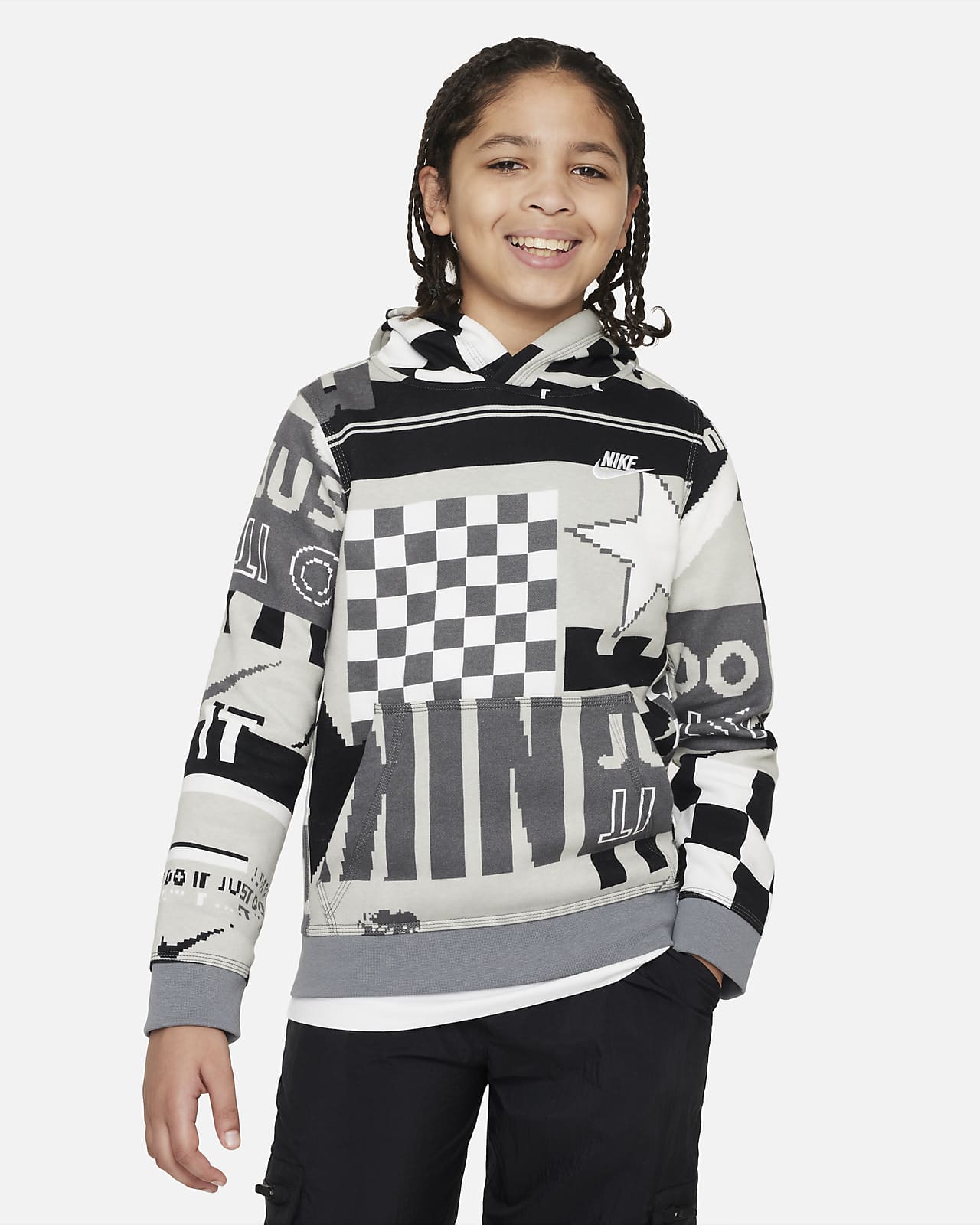 Sudadera con gorro estampada para niños talla grande Nike Sportswear Fleece.