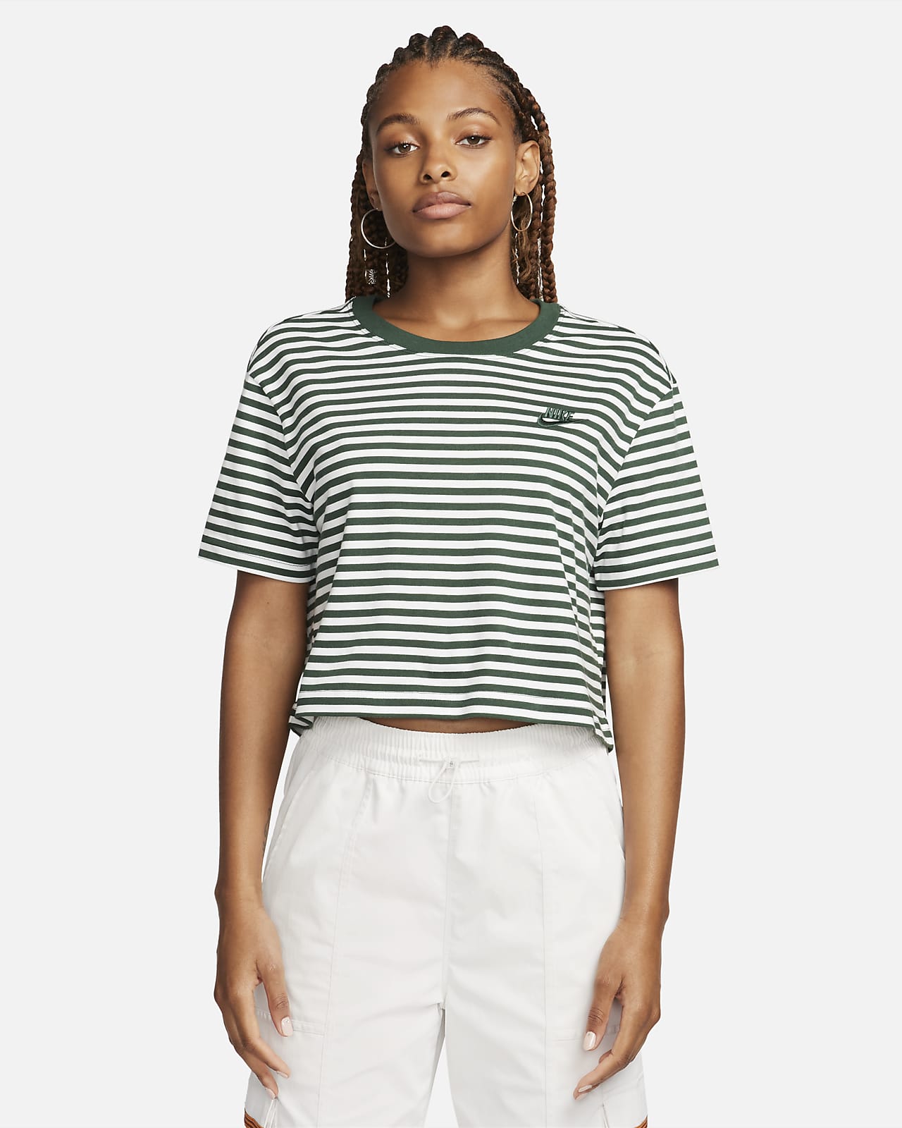 Crop Striped Women\'s Nike T-Shirt. Sportswear Essential