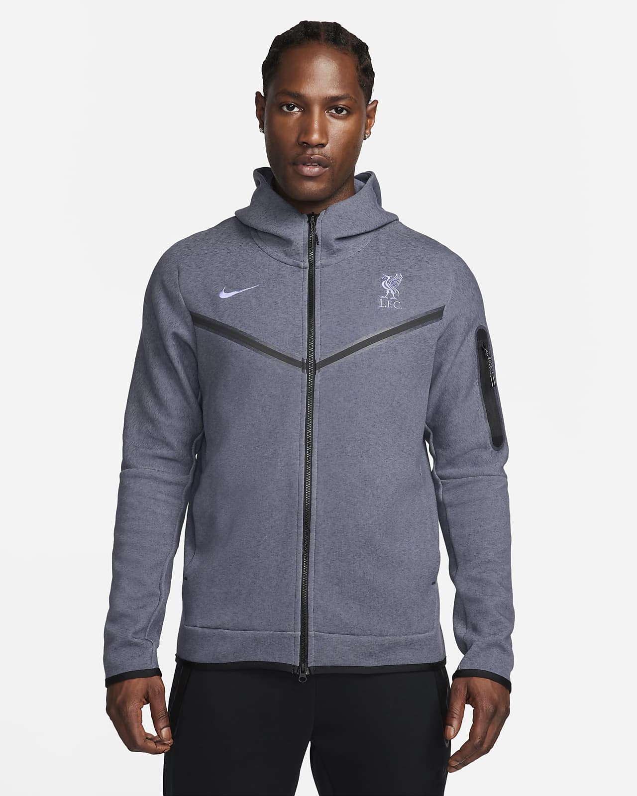 Felpa con cappuccio e zip a tutta lunghezza Nike Liverpool FC Tech Fleece Windrunner da uomo – Terza
