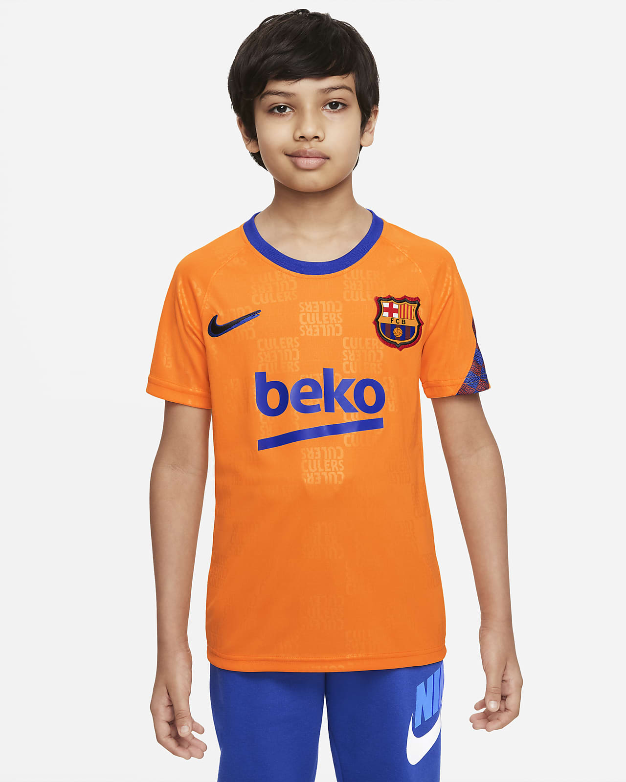 Předzápasové fotbalové tričko Nike Dri-FIT FC Barcelona pro větší děti