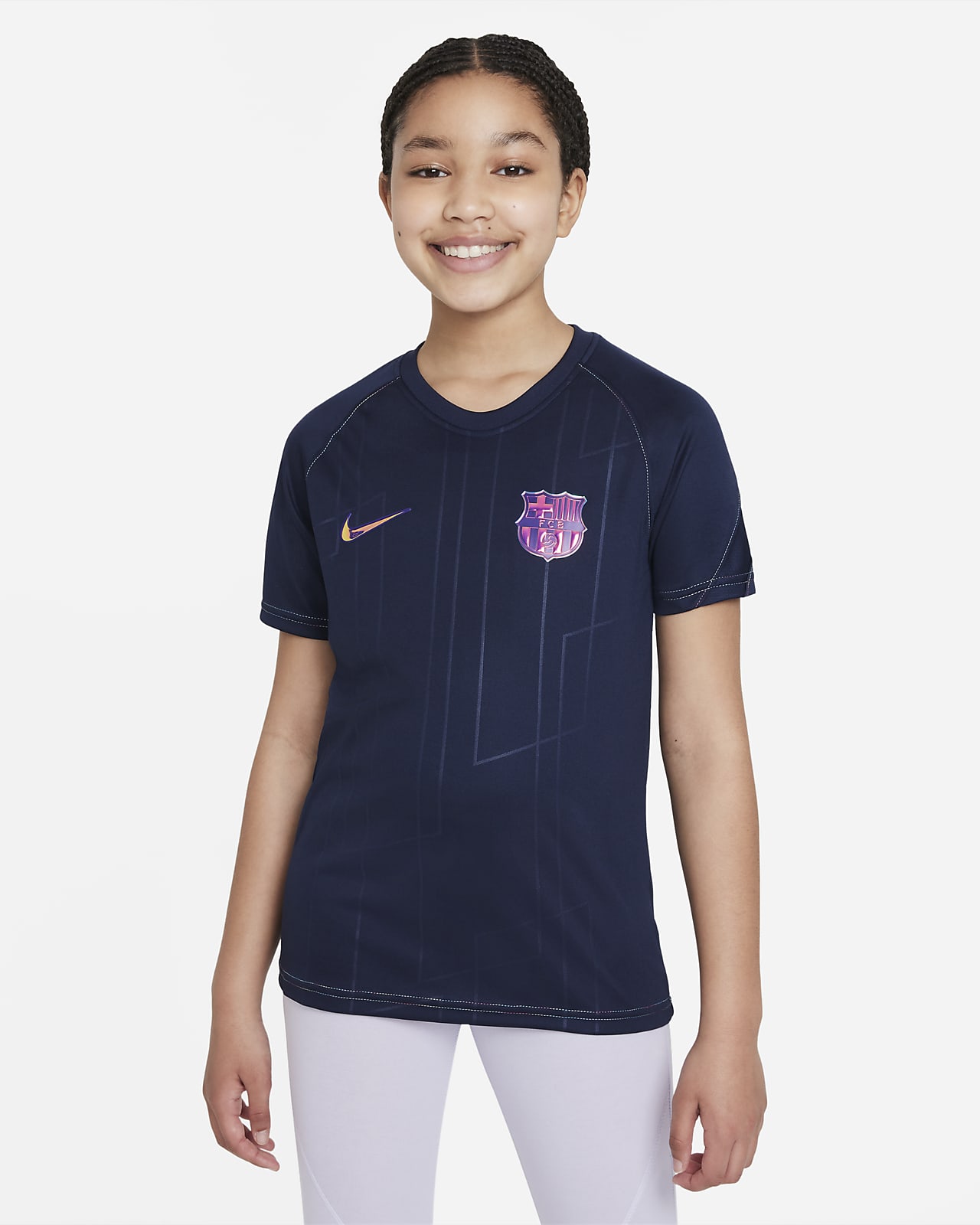 Playera de fútbol para antes del partido Nike Dri-FIT para niños talla  grande FC Barcelona visitante. Nike.com