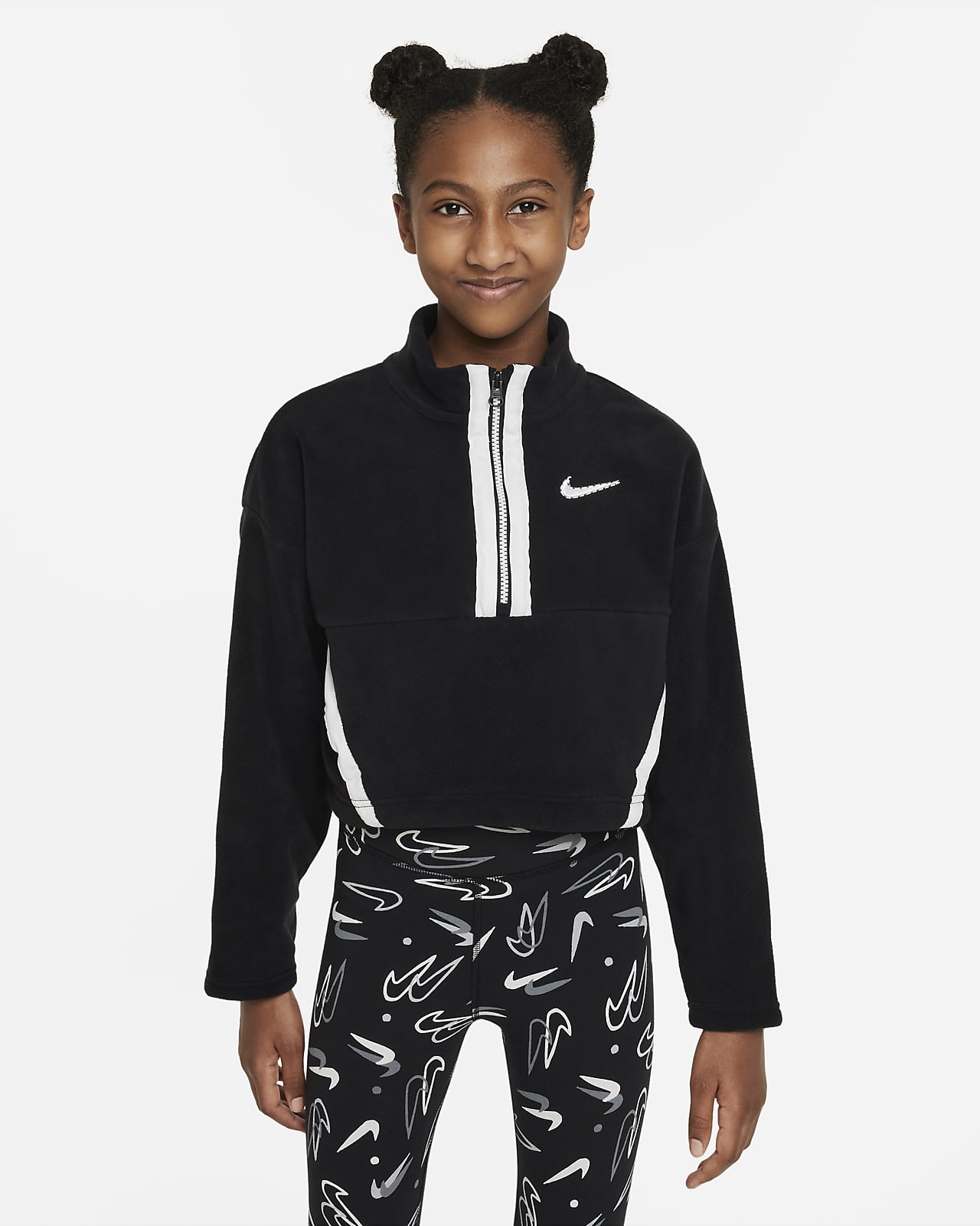 Nike Big Kids' (Girls') Long-Sleeve Crop Top and High Waist Bottom Set.