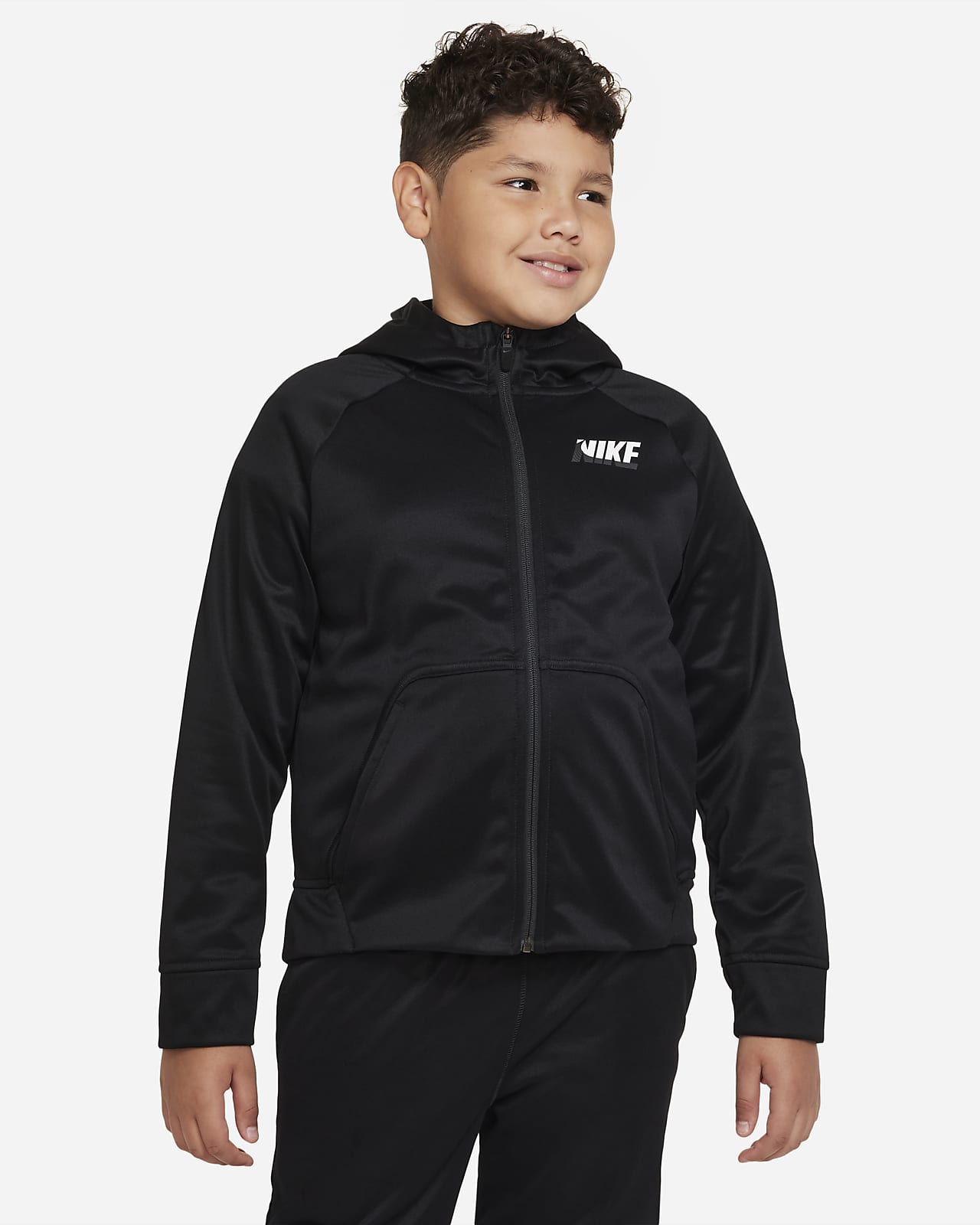 Nike Therma-FIT-træningshættetrøje (udvidet størrelse) med lynlås i fuld længde til større børn (drenge)