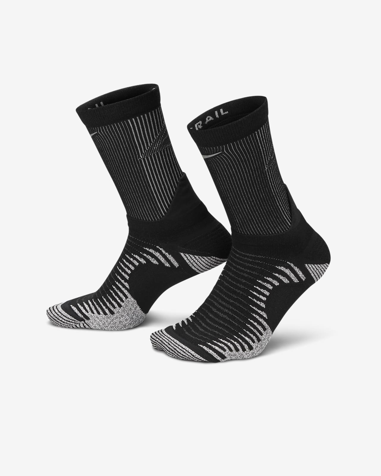  MudGear Paquete de calcetines de trail running de longitud  múltiple, 1 par de calcetines de compresión altos de alta calidad + 2 pares  de calcetines de trail running (negro/naranja, grande) 