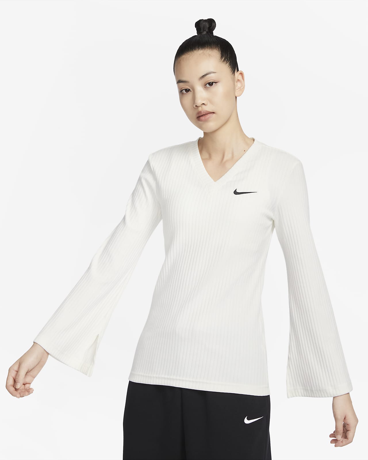 Nike Sportswear Women's Ribbed Jersey Long-Sleeve V-Neck Top. Nike