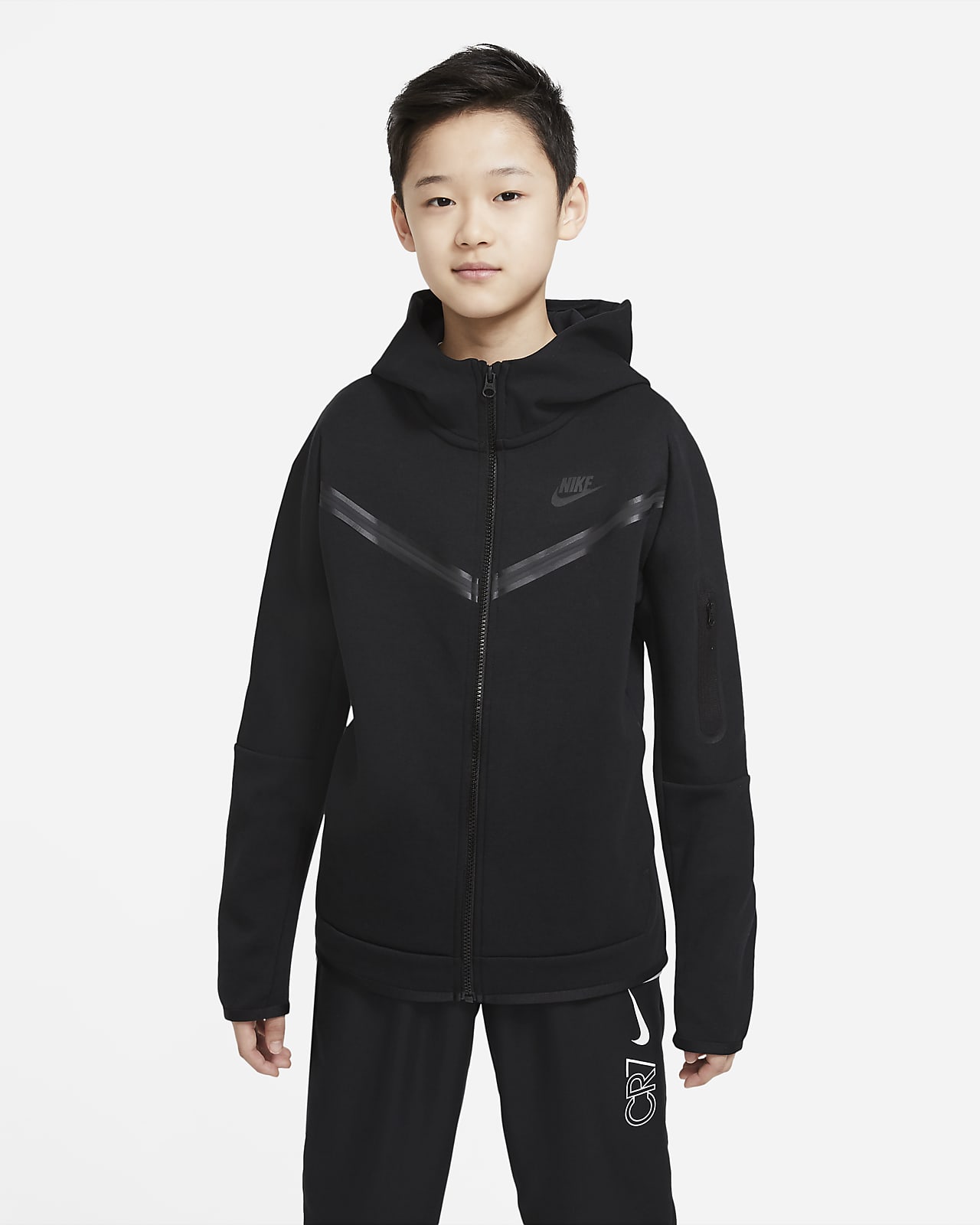 Sudadera capucha de cierre completo para niño talla grande Nike Sportswear Tech Fleece.