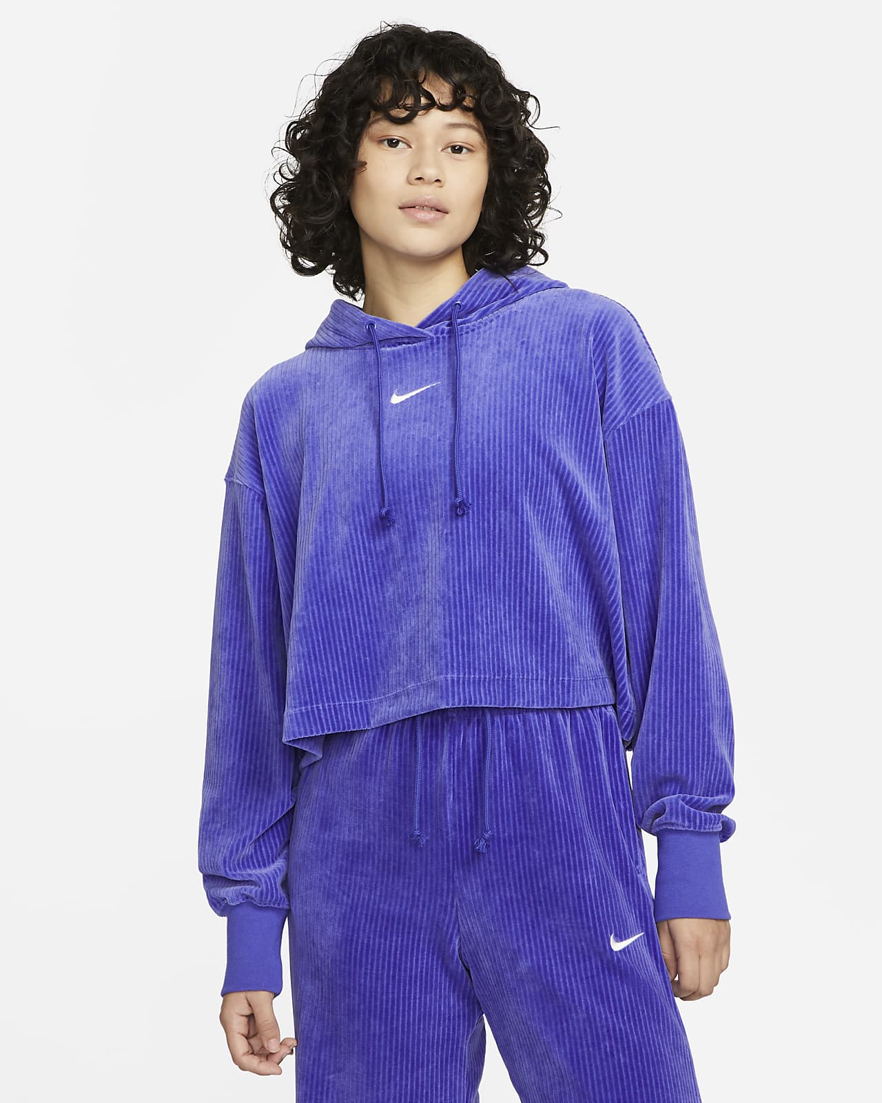 Kort Nike Sportswear-pullover-hættetrøje i velour til kvinder