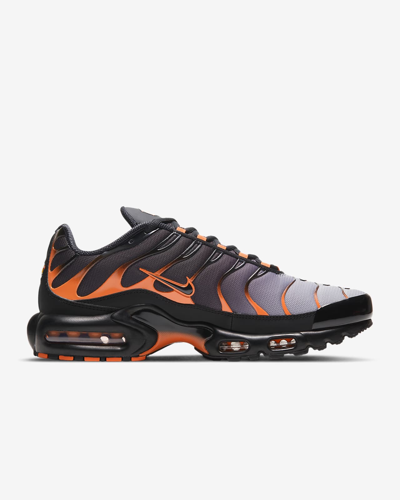 orange and black air max plus