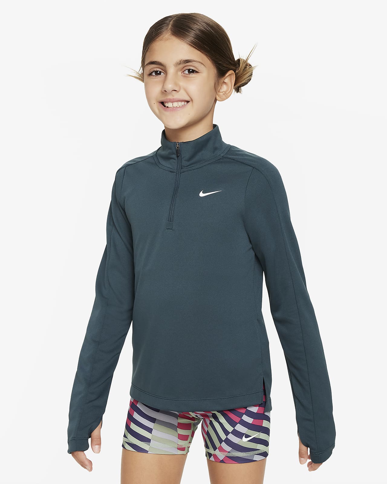 Koszulka do golfa z długim rękawem i zamkiem 1/2 dla dużych dzieci (dziewcząt) Nike Dri-FIT