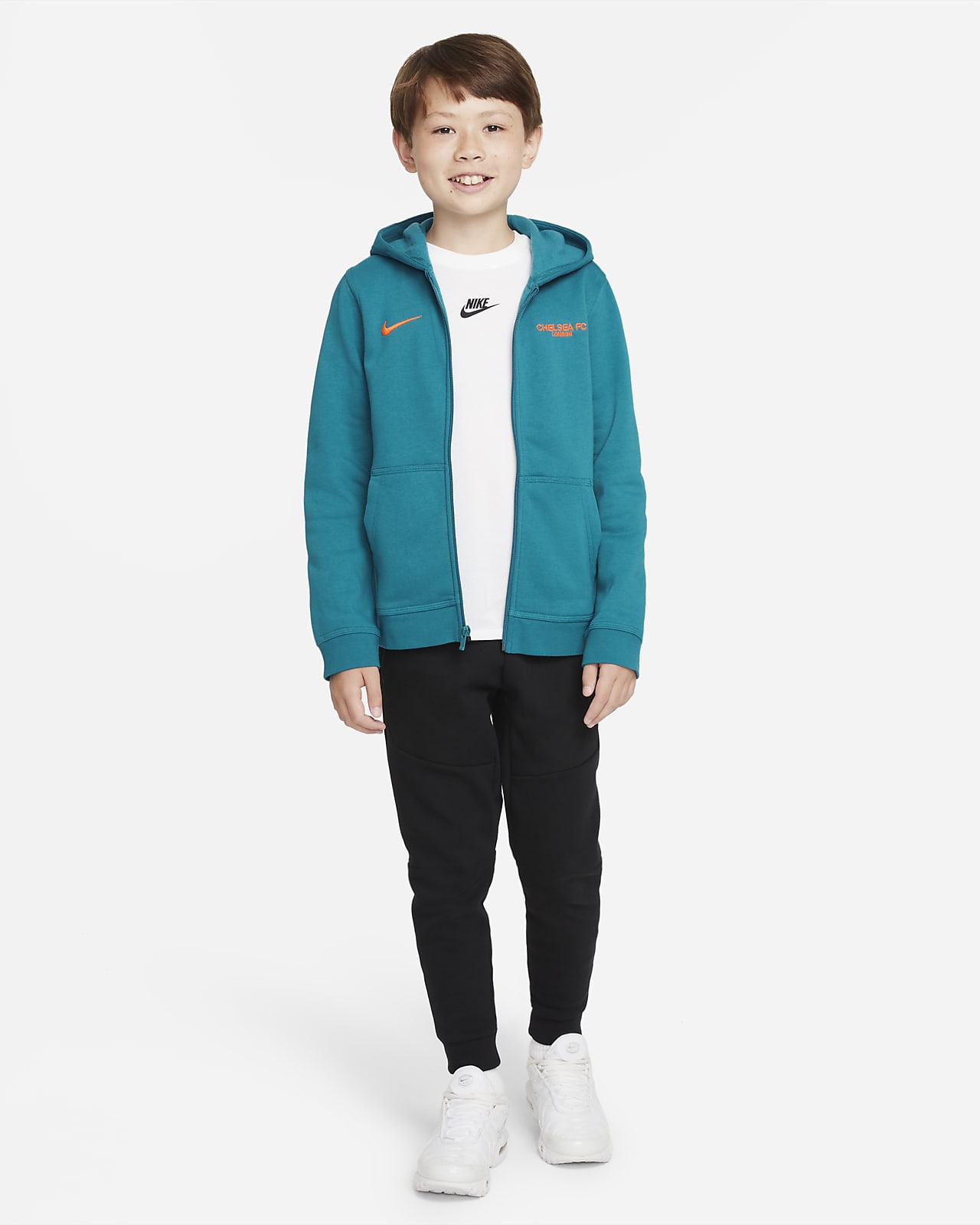 Felpa con cappuccio e zip a tutta lunghezza Chelsea FC Club Fleece -  Ragazzi. Nike CH
