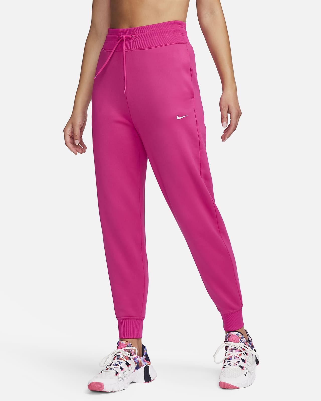 Pantalon de Jogging Femme Taille Haute Rose Coton Avec Poches –