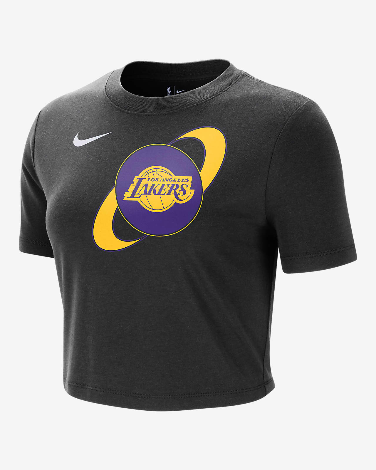 Kort, slimmad NBA-t-shirt Los Angeles Lakers Courtside Nike för kvinnor