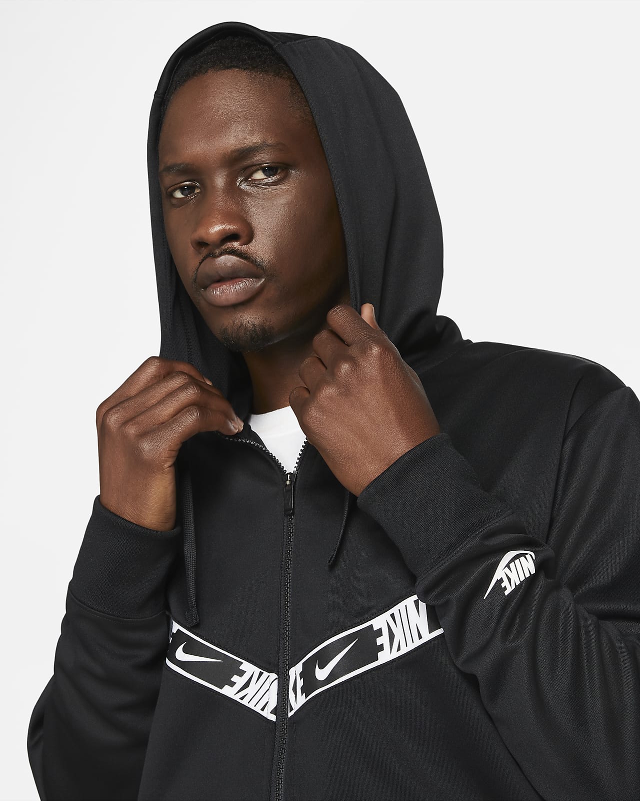 nike tape full zip hoodie black