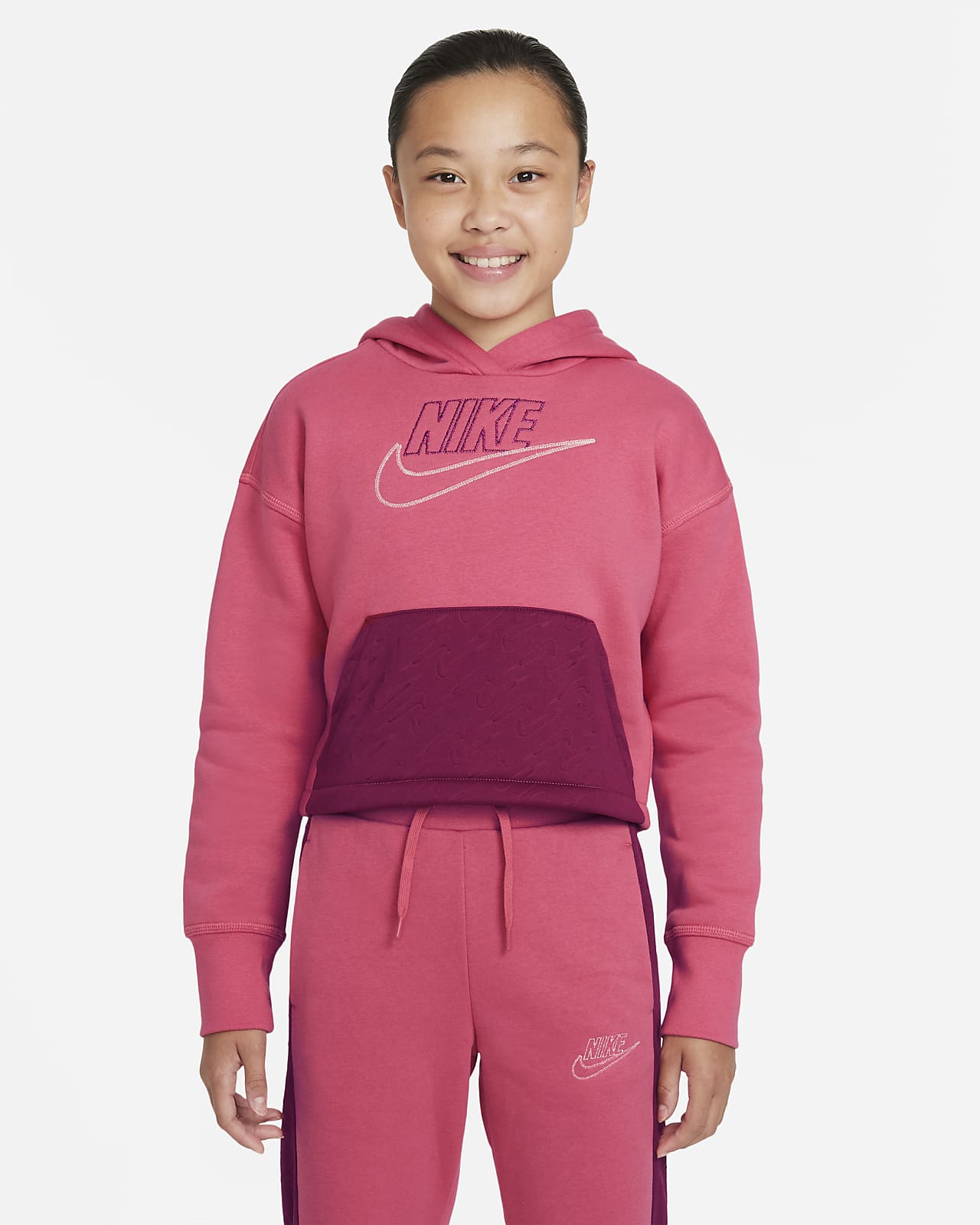 Nike Sportswear Club Fleece Icon Clash hettegenser til store barn (jente)