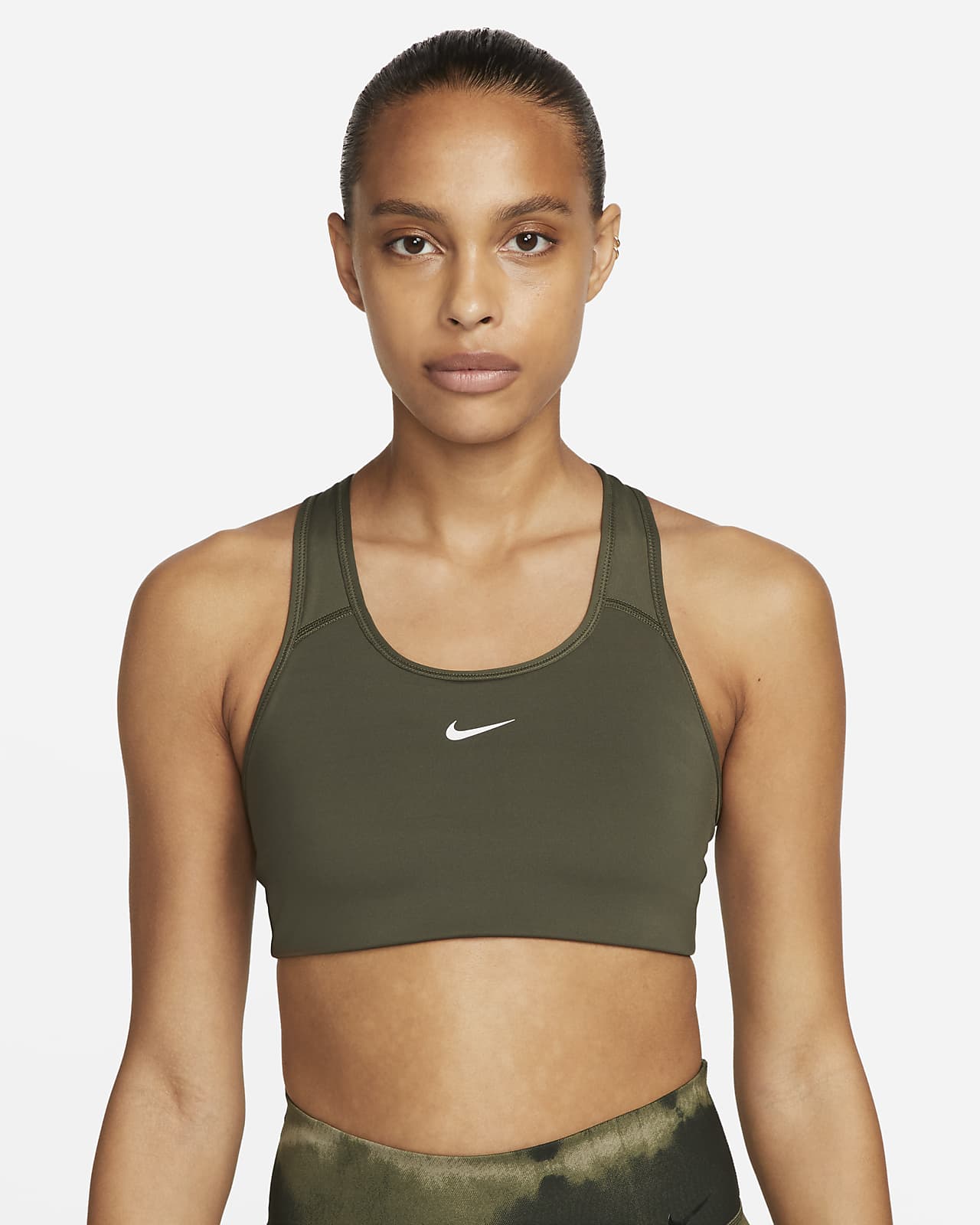 Bra con imbottitura in pezzo unico a sostegno medio Nike Swoosh – Donna